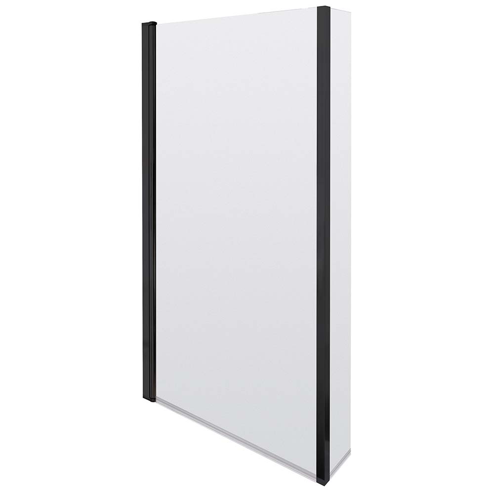 Vellamo City 6mm Matt Black Square Corner Hinged Bath Screen With Fixed Return - 1430 x 780mm