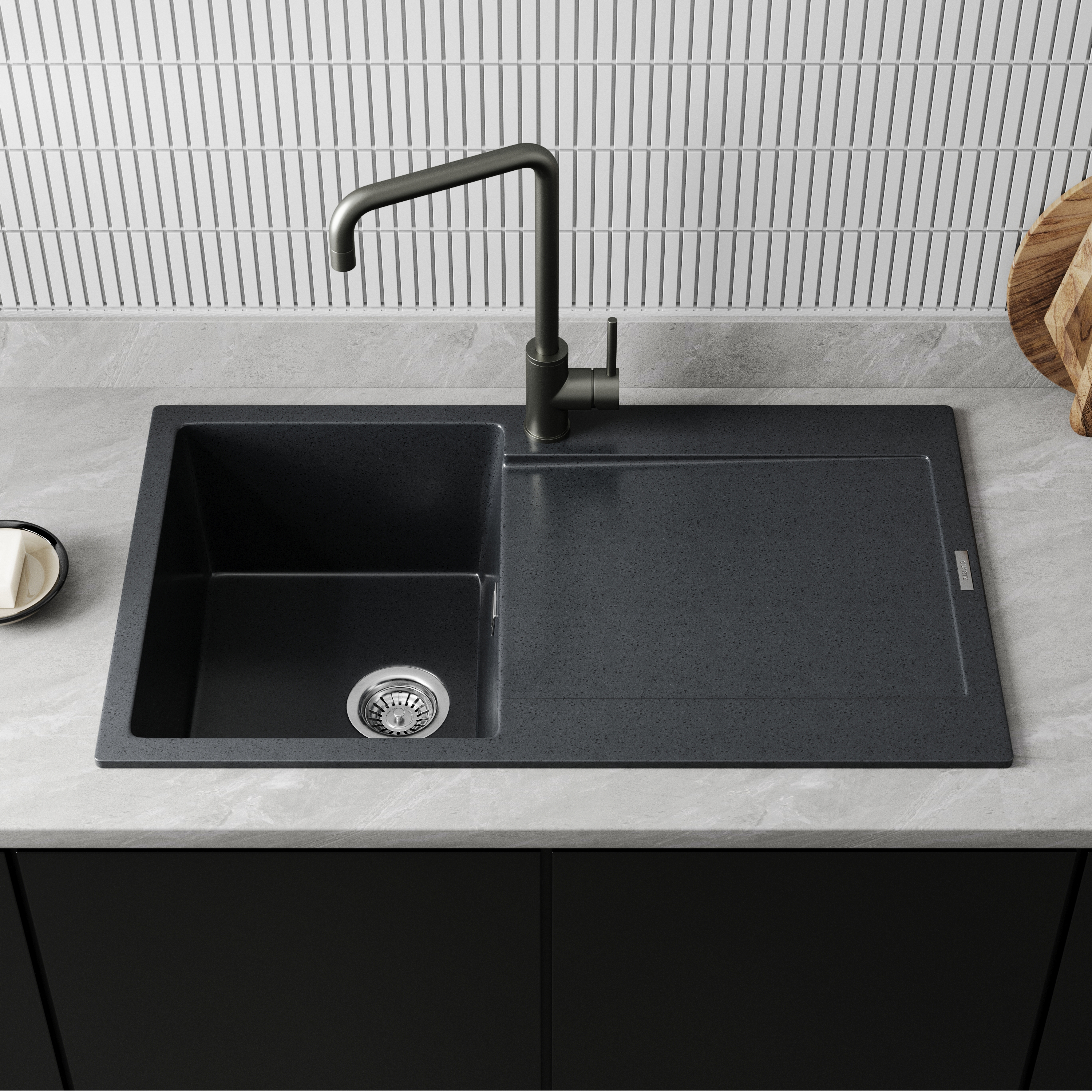 Vellamo Rocca Compact 1 Bowl Granite Composite Inset Kitchen Sink & Waste - 860 x 500mm