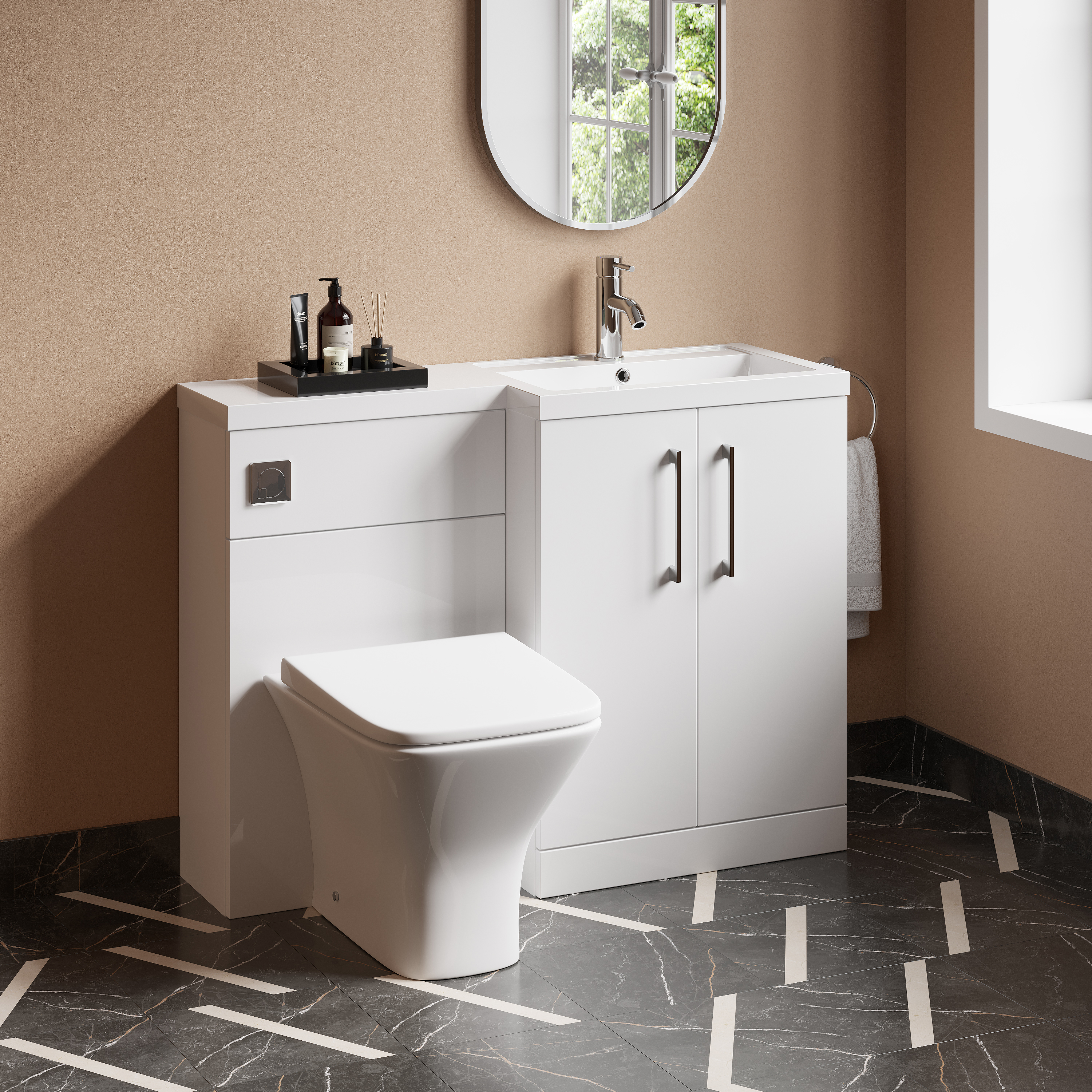 Erin 1100mm Gloss White Combination Bathroom 2 Door Sink & Toilet Unit