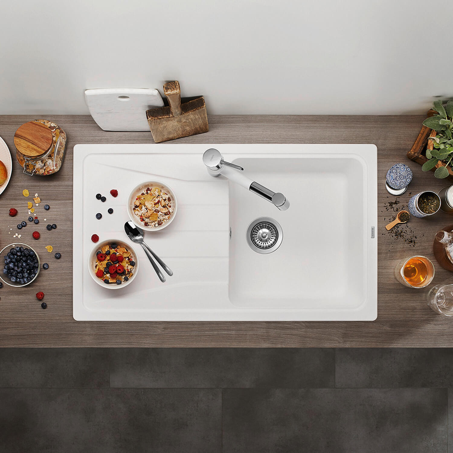 Blanco Sona 5 S Compact 1 Bowl Inset Silgranit Composite Kitchen Sink & Waste with Reversible Drainer - 860 x 500mm