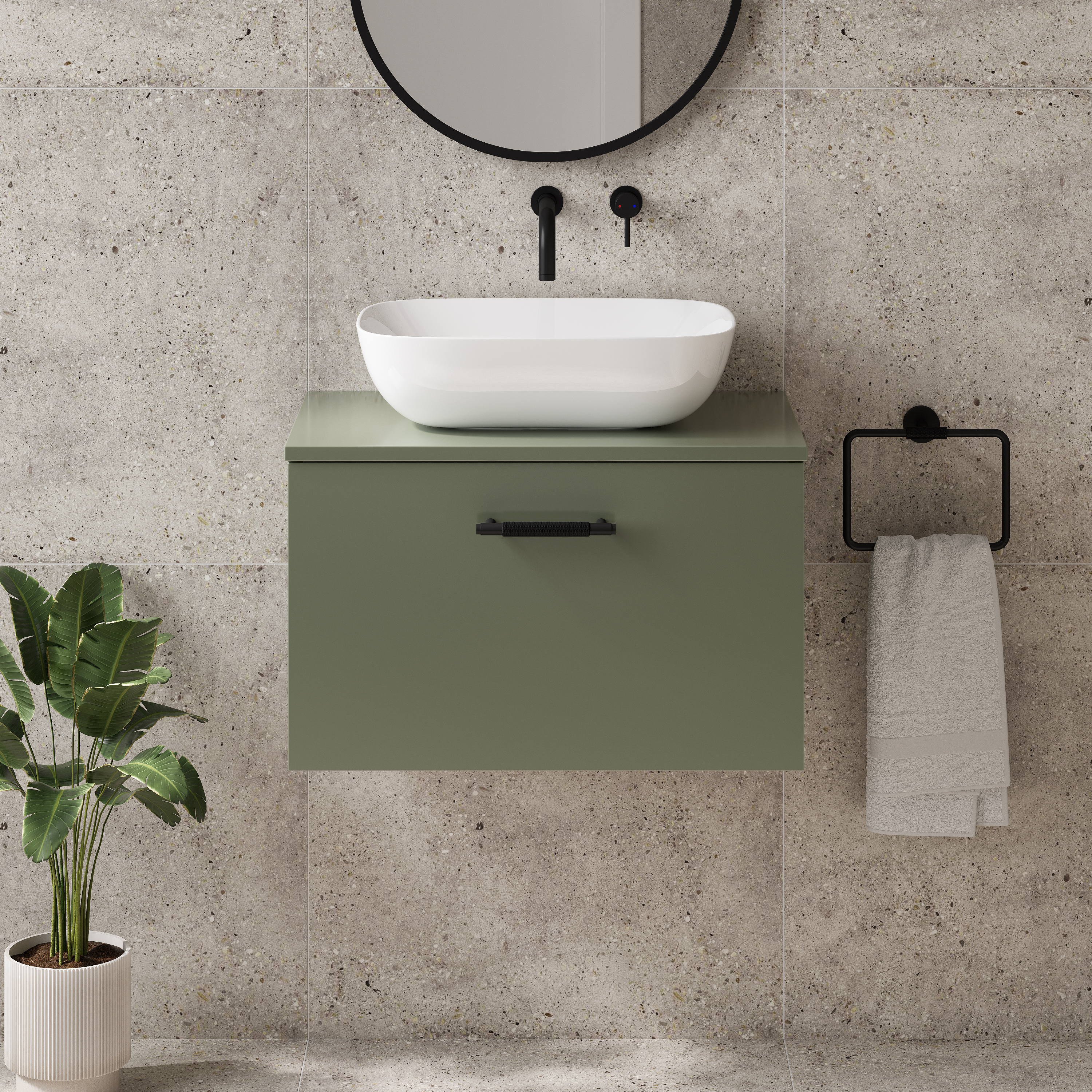 Erin 600mm Wall Mounted 1 Drawer Vanity Unit & Countertop