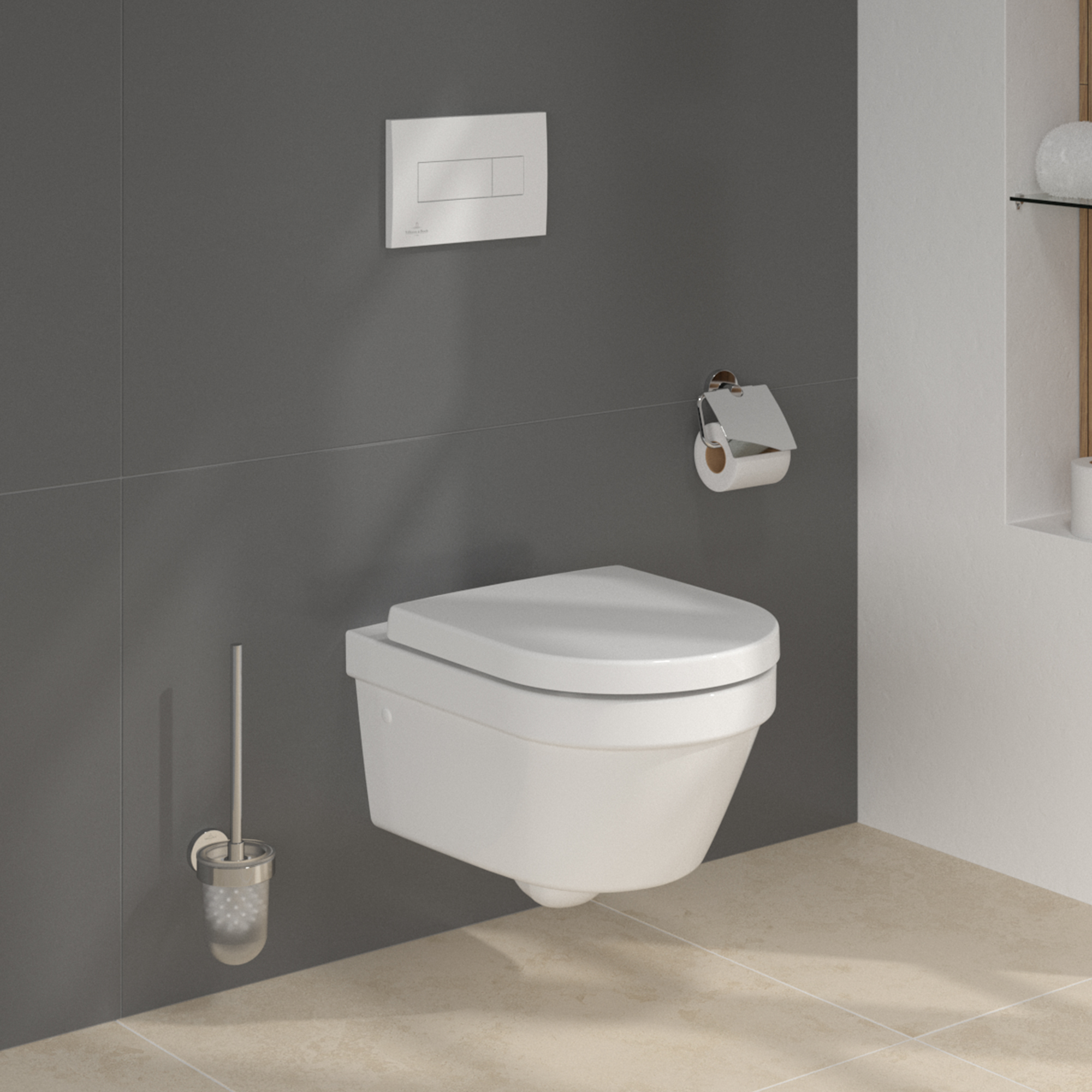 Villeroy & Boch ViConnect Pro S Frame with Architectura Round Rimless Wall Mounted Toilet, Flush Plate & Soft Close Toilet Seat