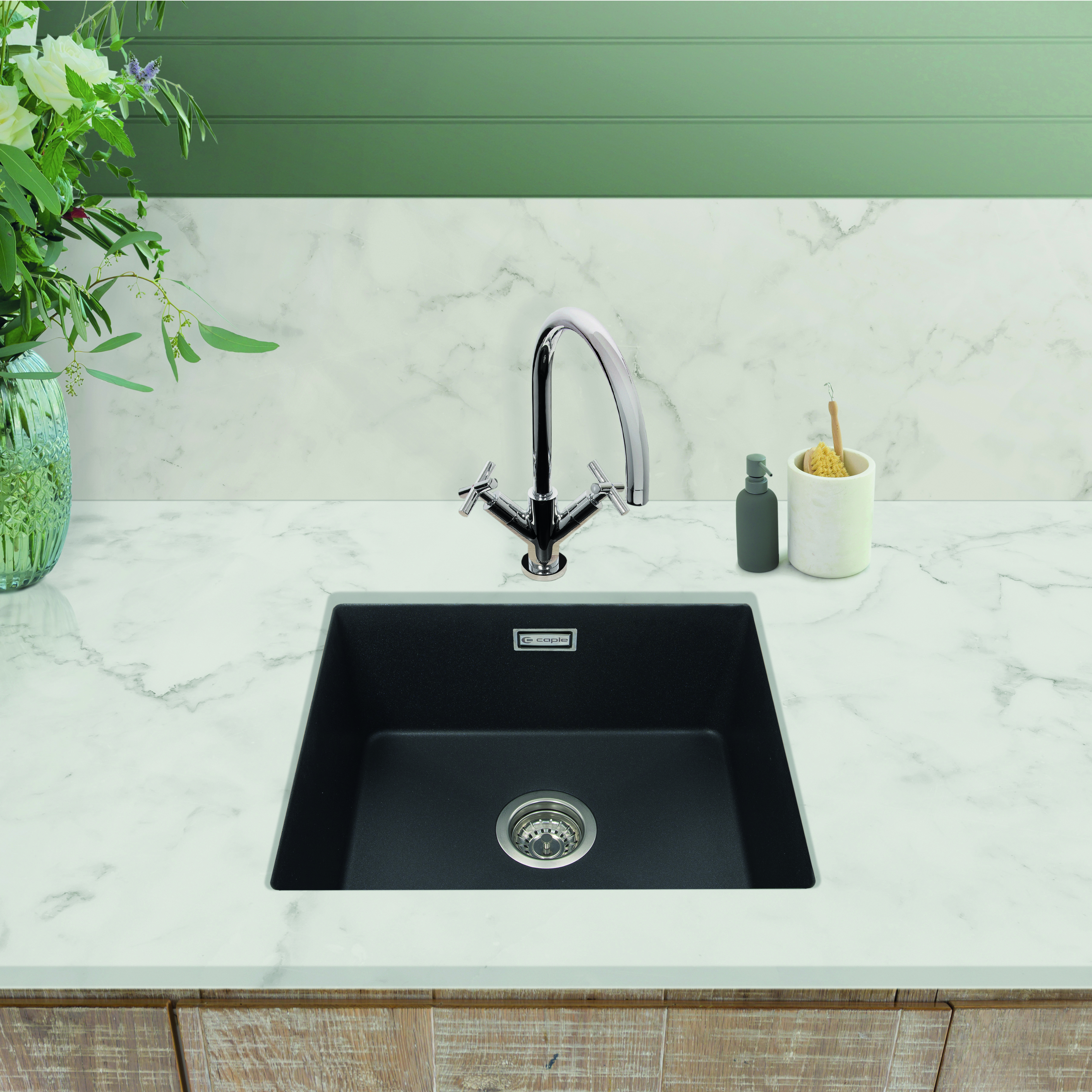 Caple Leesti 1 Bowl Inset or Undermount Granite Composite Kitchen Sink & Waste Kit - 530 x 460mm