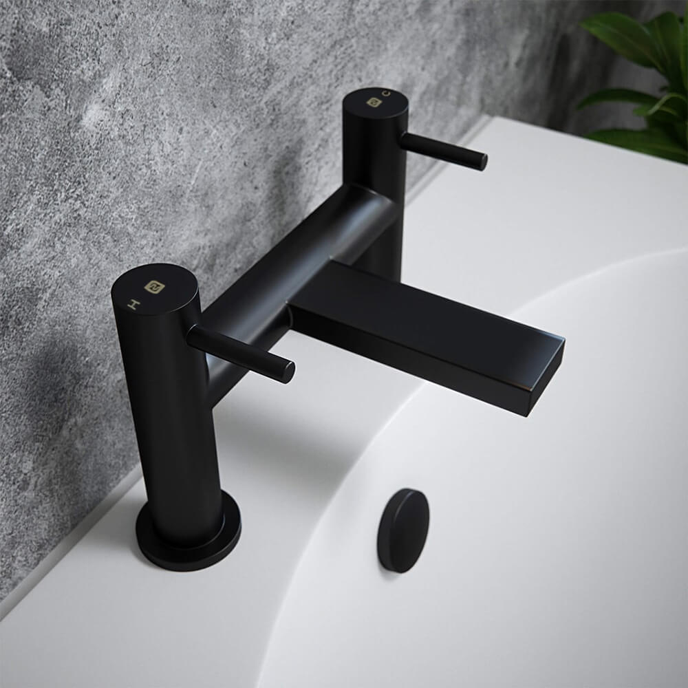 The Tap Factory Vibrance Vanto Black Deck Mounted Bath Filler - 8 Handle Colours Available