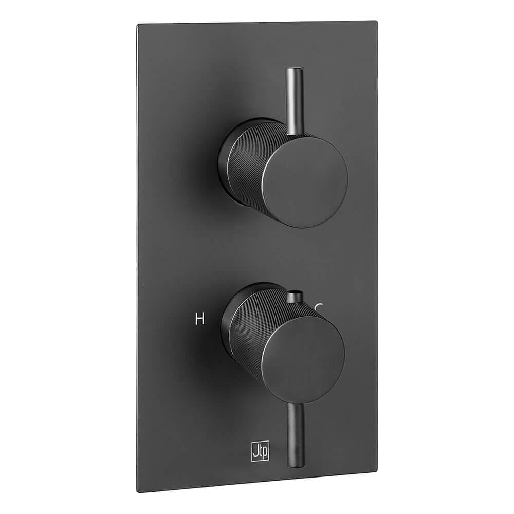 VOS 2 Outlet Concealed Thermostatic Bath & Shower Valve with Designer Handles - Matt Black