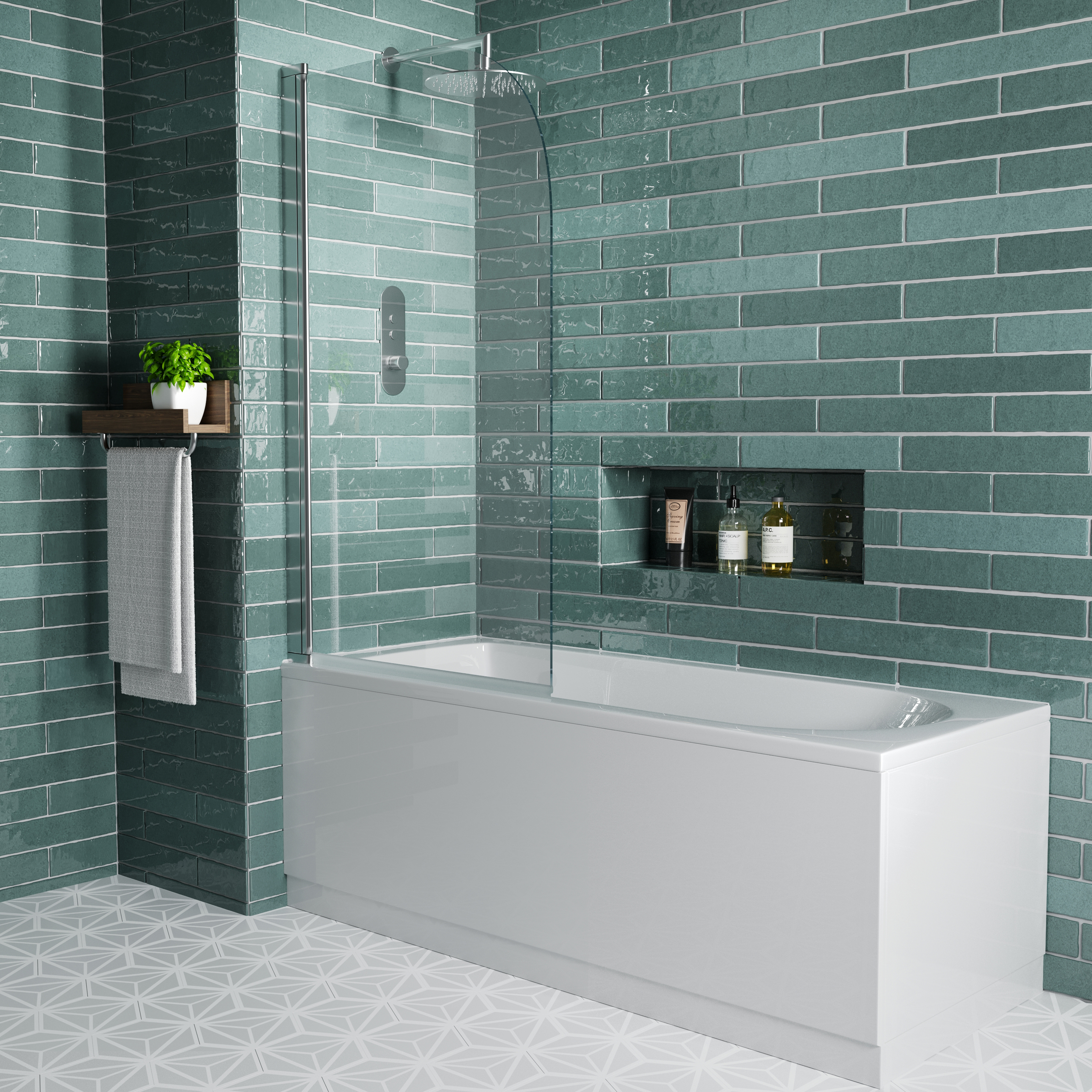 Vellamo Curved Corner Single Hinged Bath Screen - 1400 x 800mm