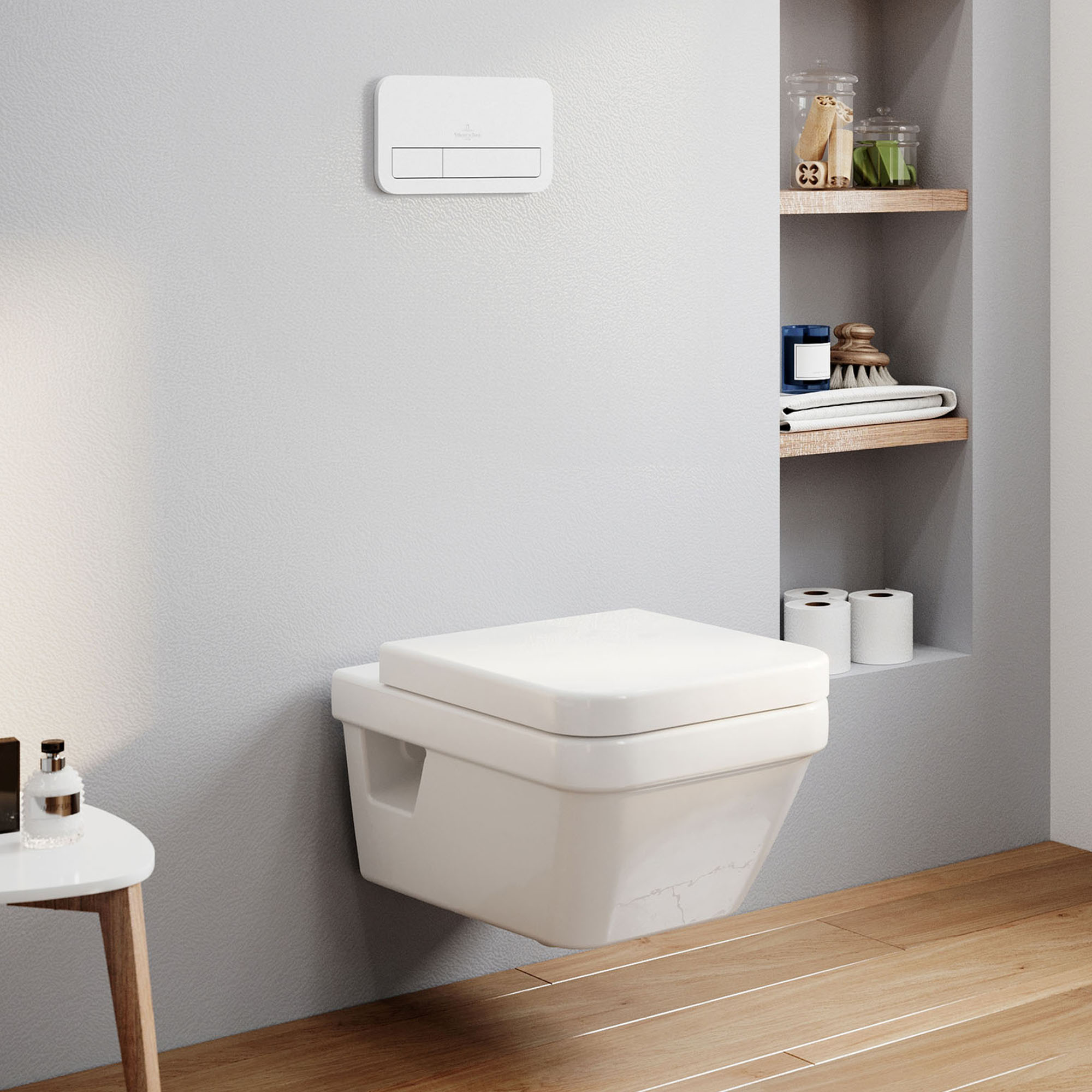 Villeroy & Boch ViConnect Pro 2.0 Frame with Architectura Square Rimless Wall Mounted Toilet, Flush Plate & Soft Close Toilet Seat 