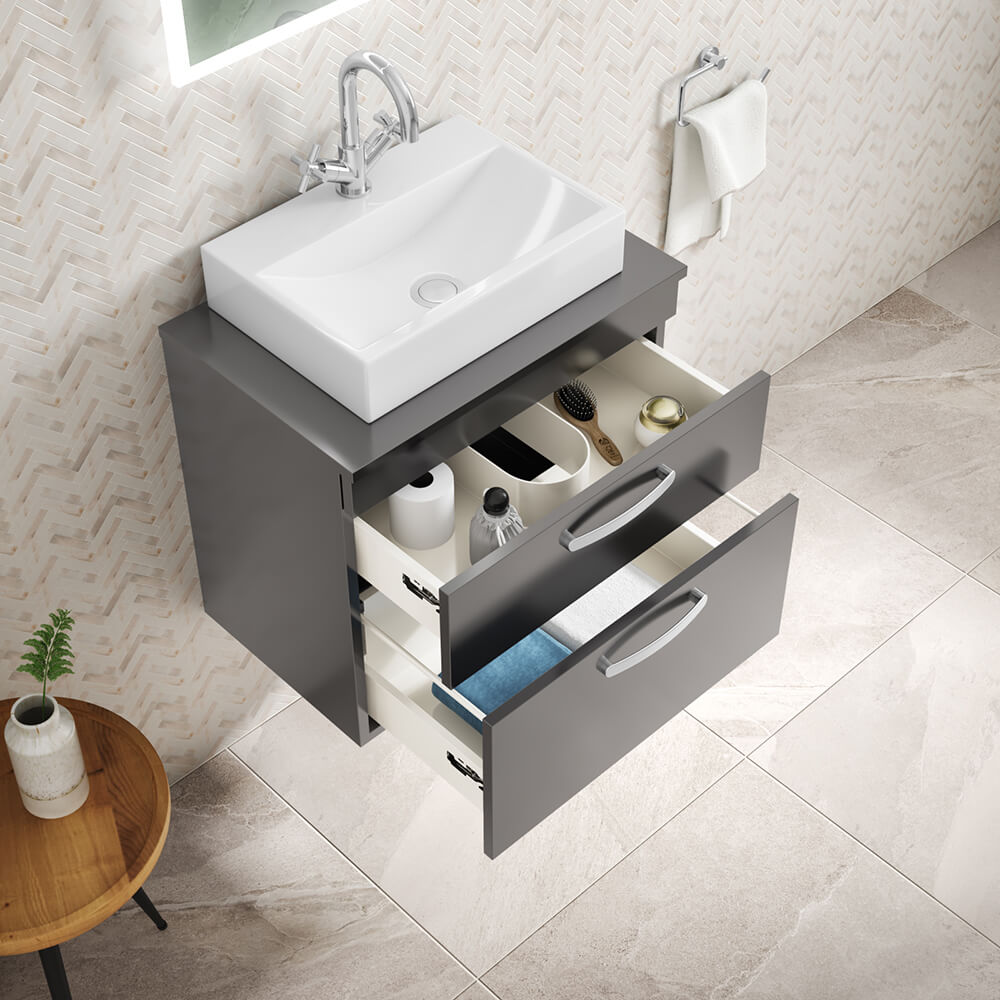 Emily 600mm Wall Mounted 2 Drawer Vanity Unit and Countertop