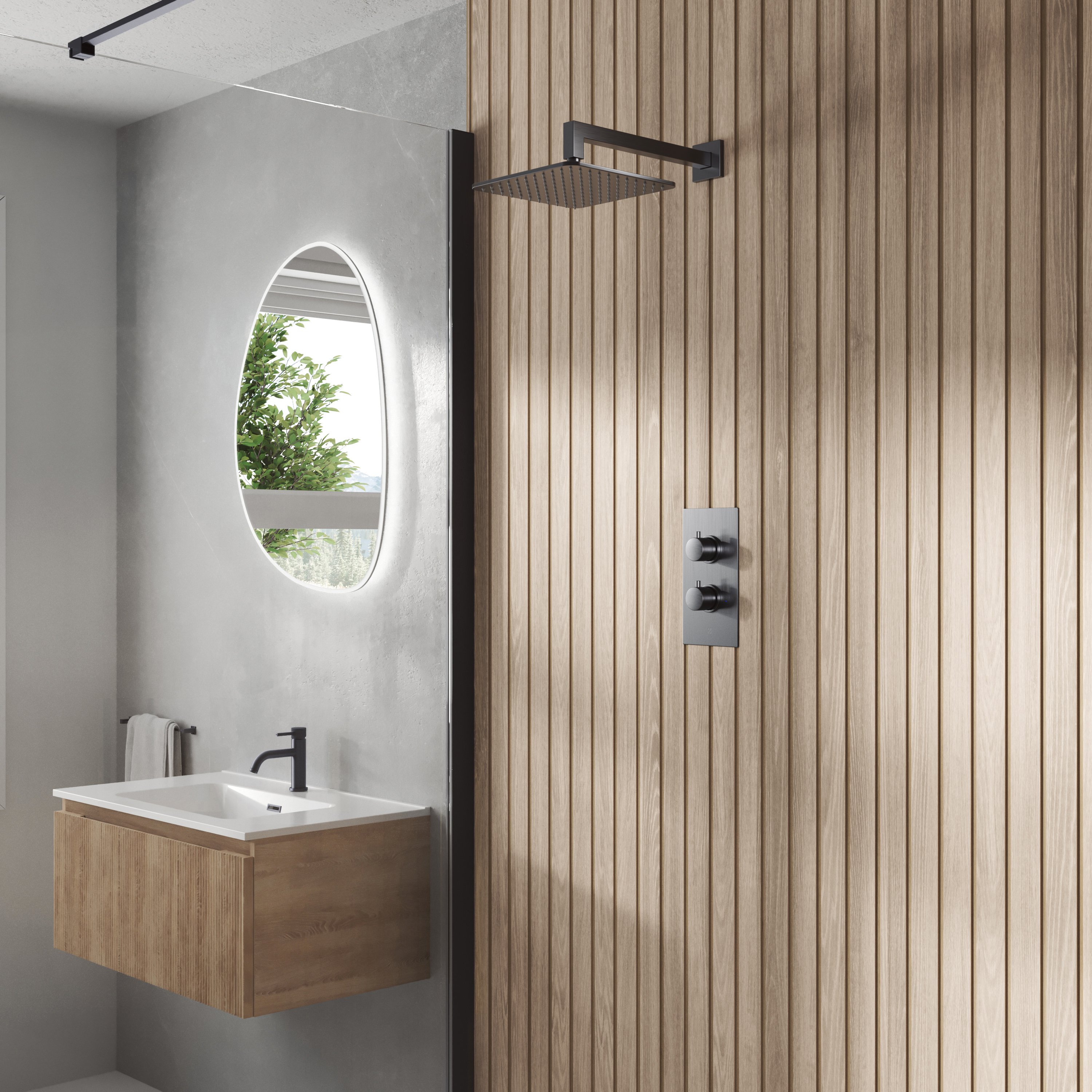 Core 1 Outlet Concealed Valve & Fixed Wall Mounted Square Shower Head