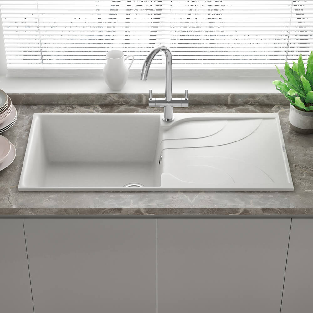 Reginox Ego Granite Composite Large Single Bowl Kitchen Sink with Reversible Drainer & Waste Kit - 1000 x 500mm