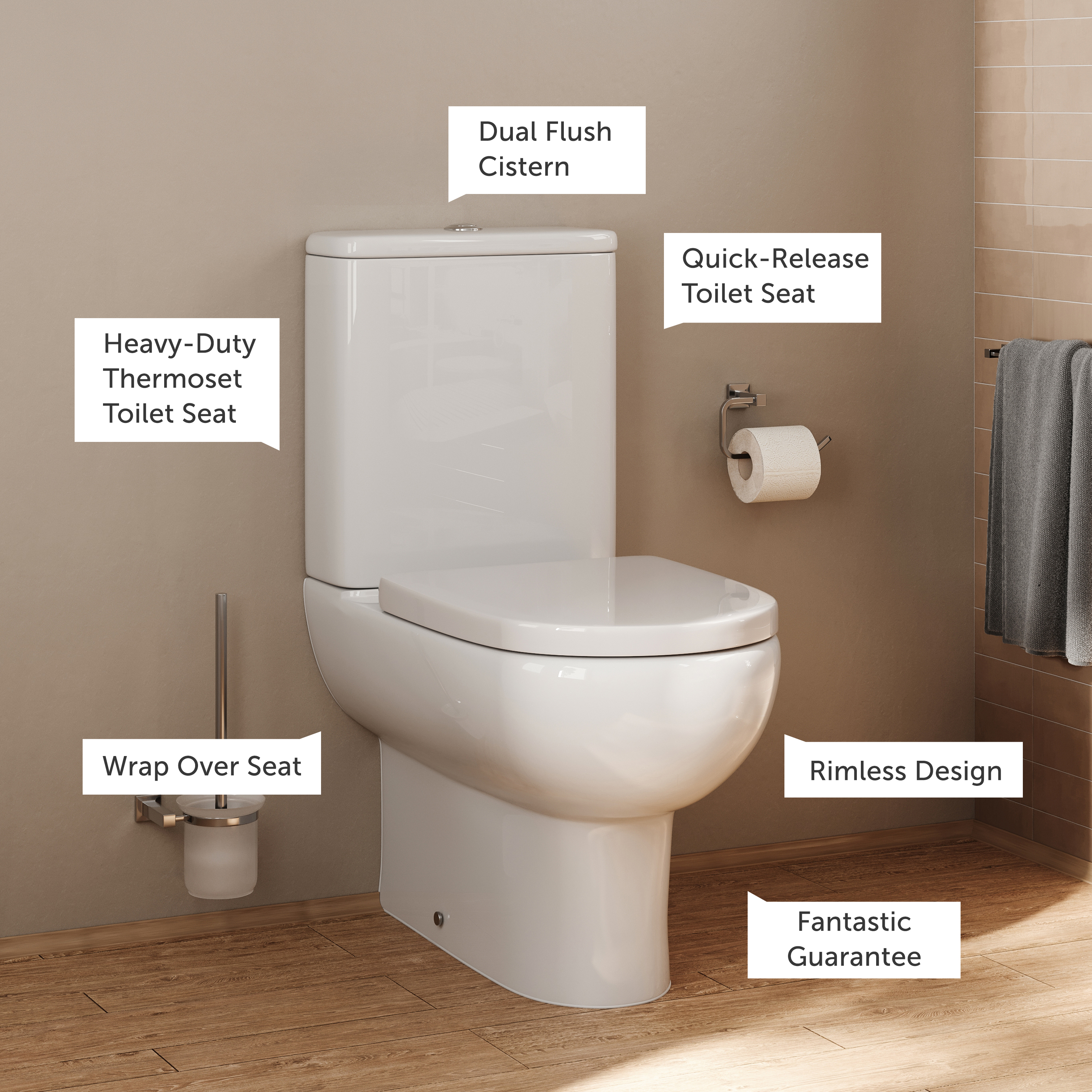 Anderson Rimless Back To Wall Close Coupled Toilet & Soft Close Seat