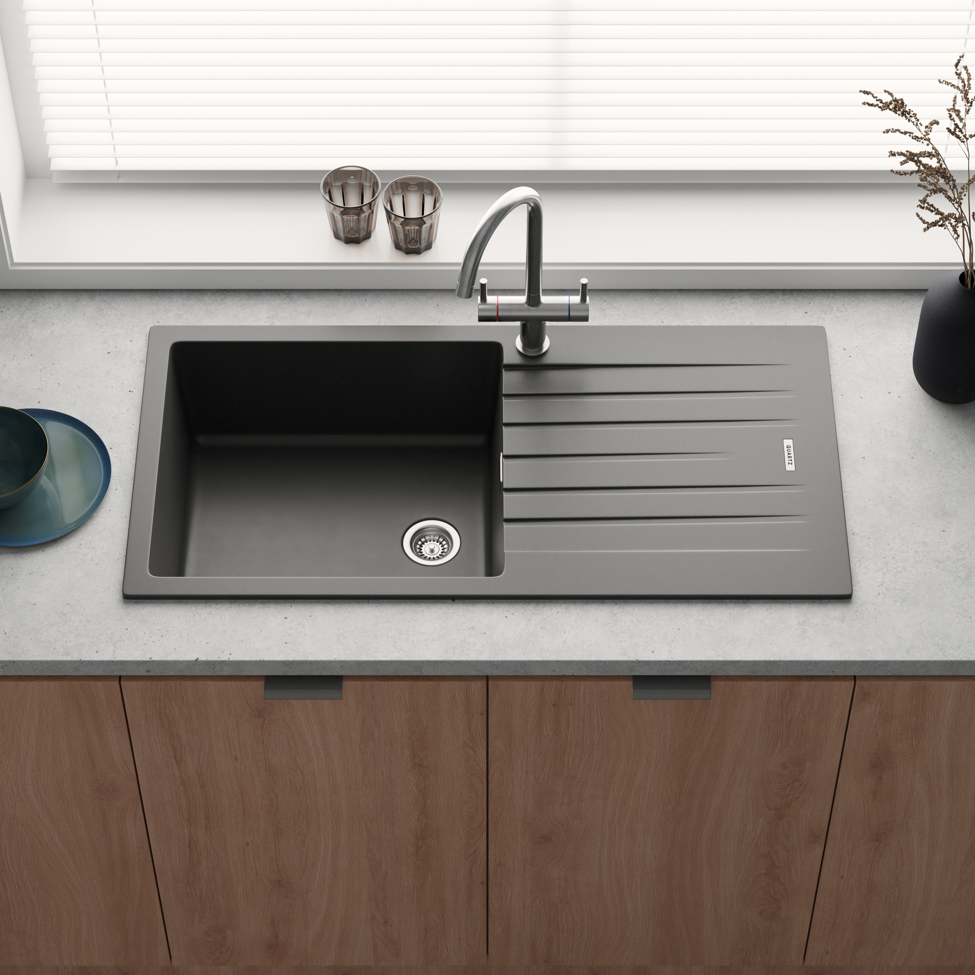 Vellamo Horizon Large Single Bowl Granite Composite Kitchen Sink & Waste - 1000 x 500mm