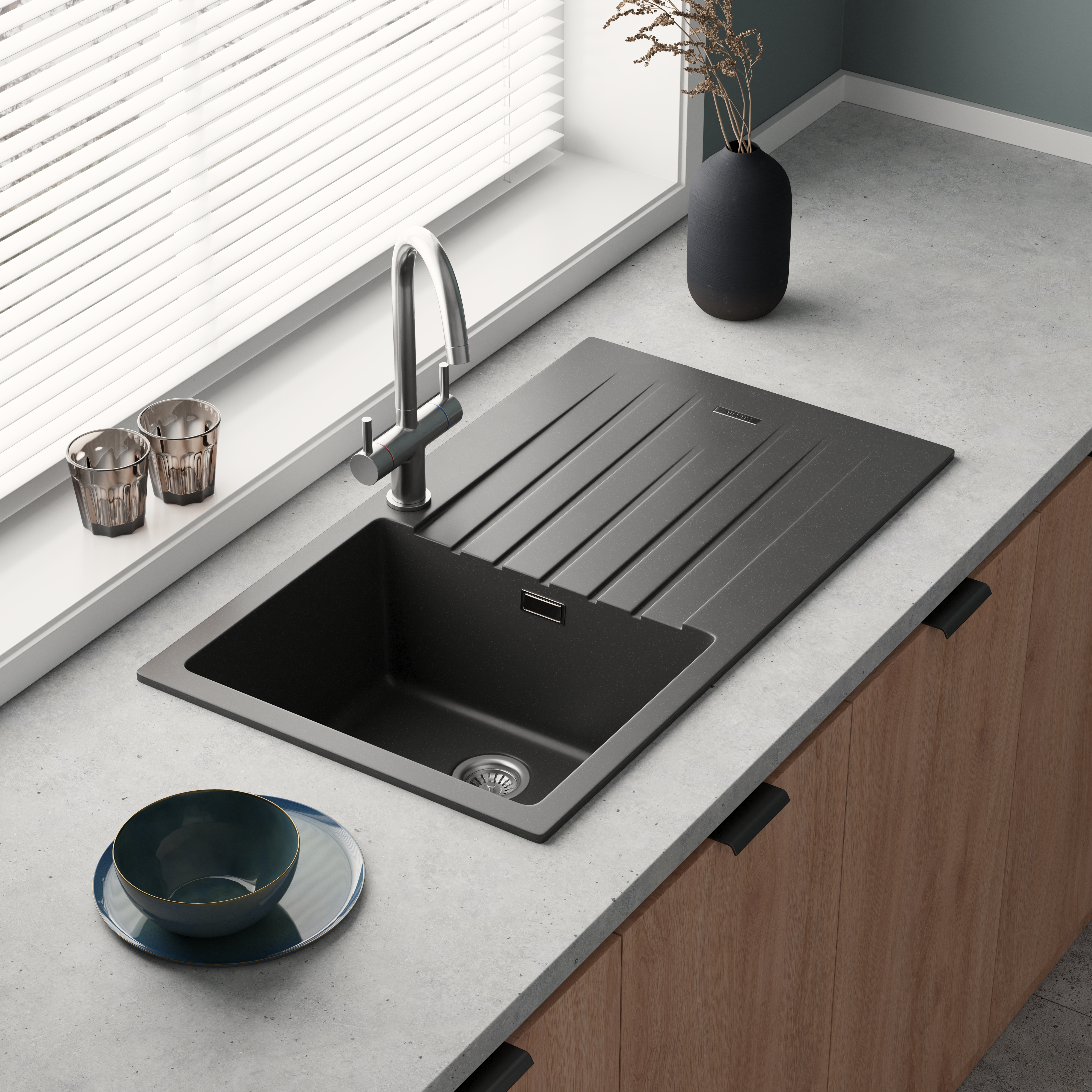 Vellamo Horizon Compact 1 Bowl Granite Composite Kitchen Sink & Waste - 860 x 500mm