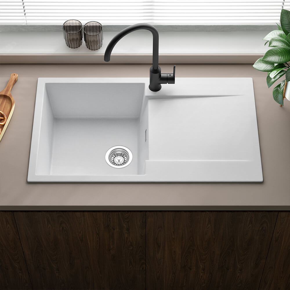 Reginox Amsterdam Compact Single Bowl Granite Composite Kitchen sink & Waste Kit with Reversible Drainer - 860 x 500mm