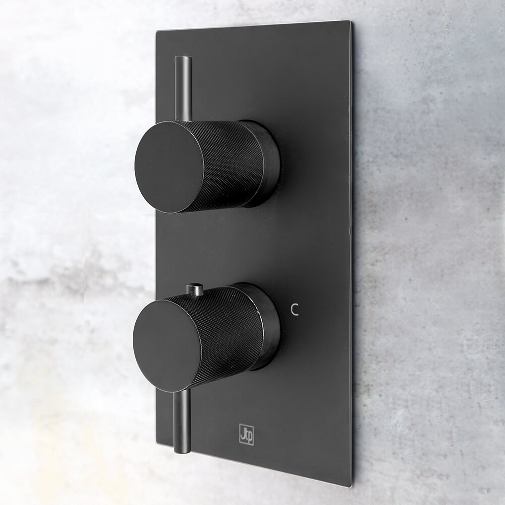 VOS 2 Outlet Concealed Thermostatic Bath & Shower Valve with Designer Handles - Matt Black