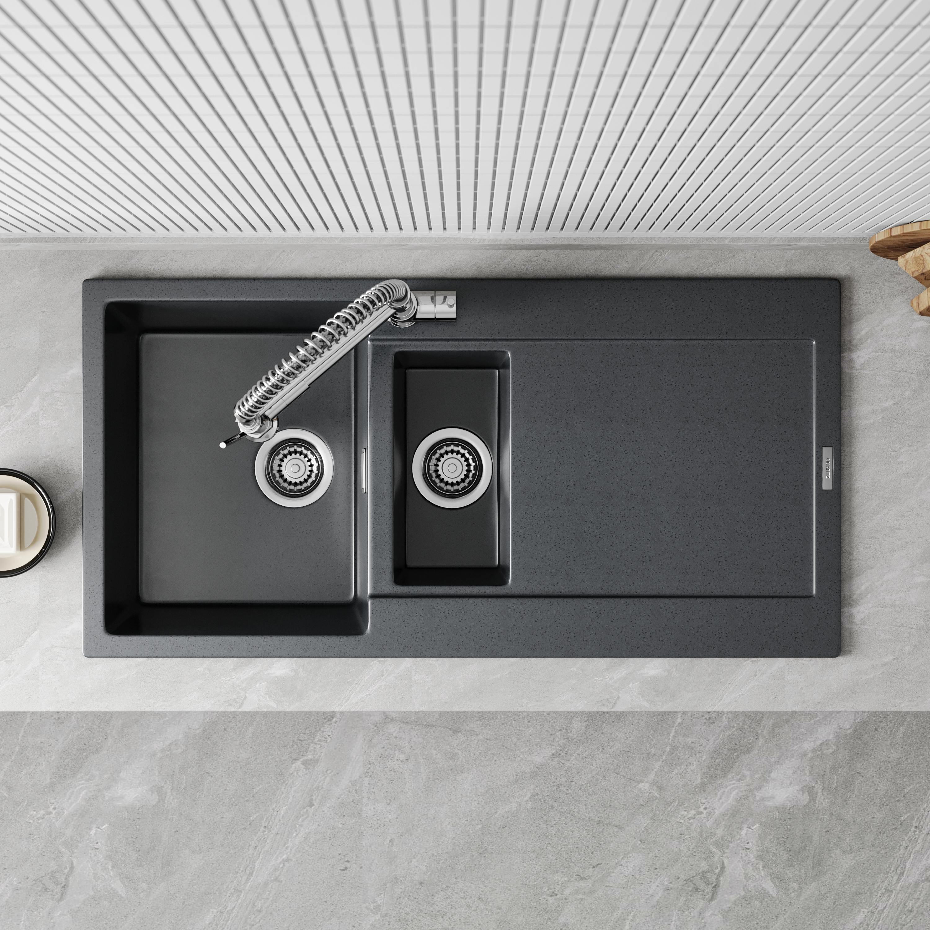 Vellamo Rocca 1.5 Bowl Granite Composite Inset Kitchen Sink & Waste - 1000 x 500mm