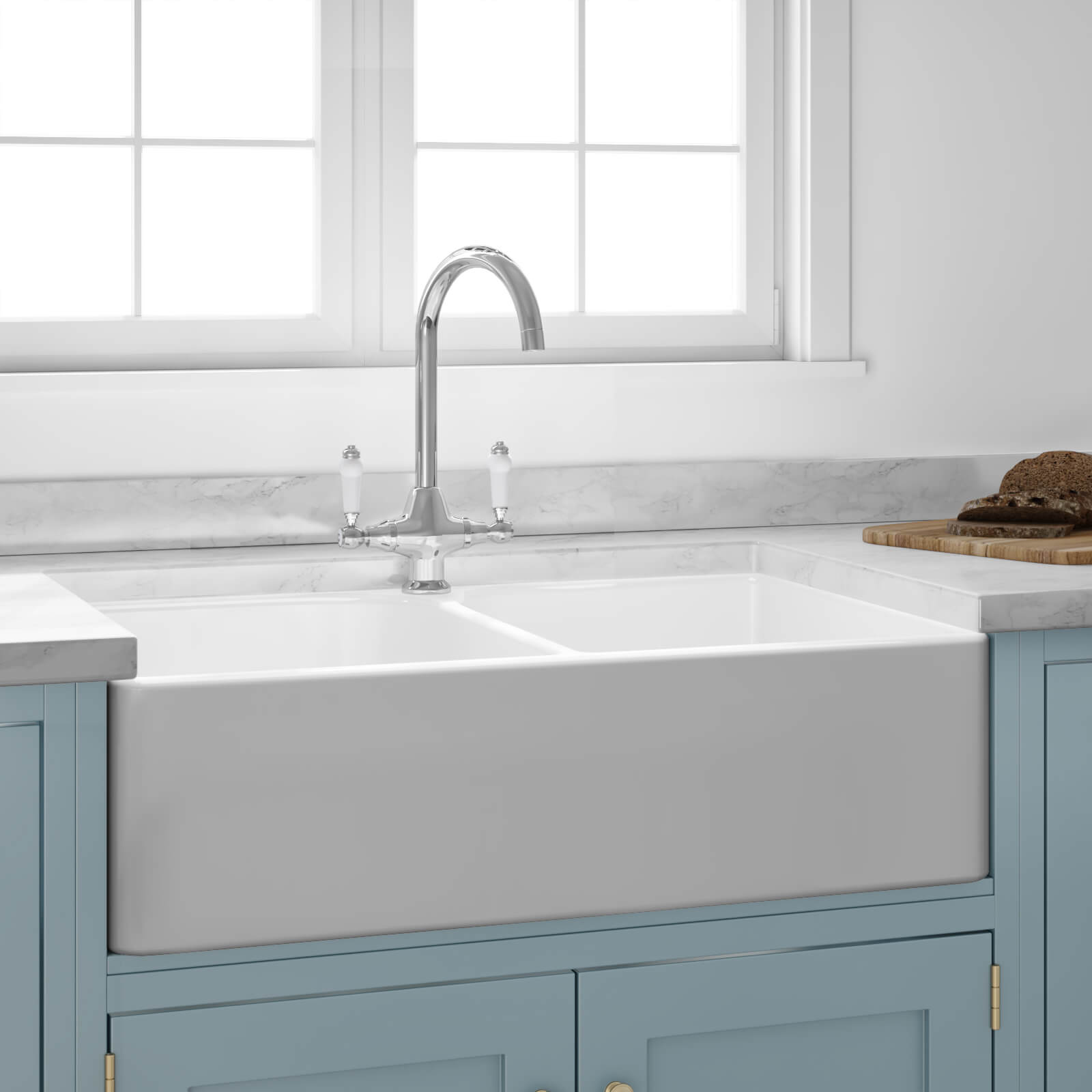 Butler & Rose Ceramic Fireclay Double Belfast Kitchen Sink - 795 x 500mm