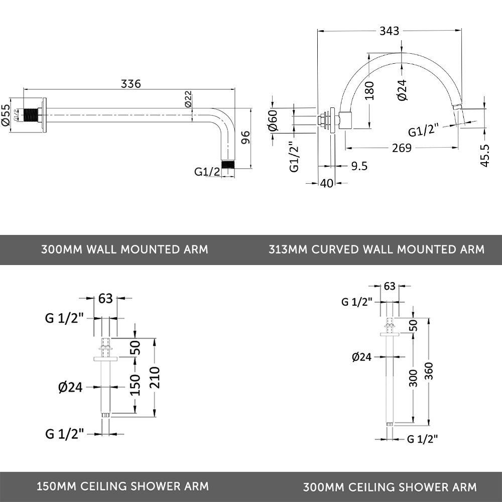 Butler & Rose Edith Concealed Shower Valve, Fixed Shower Head & Slide Rail Kit