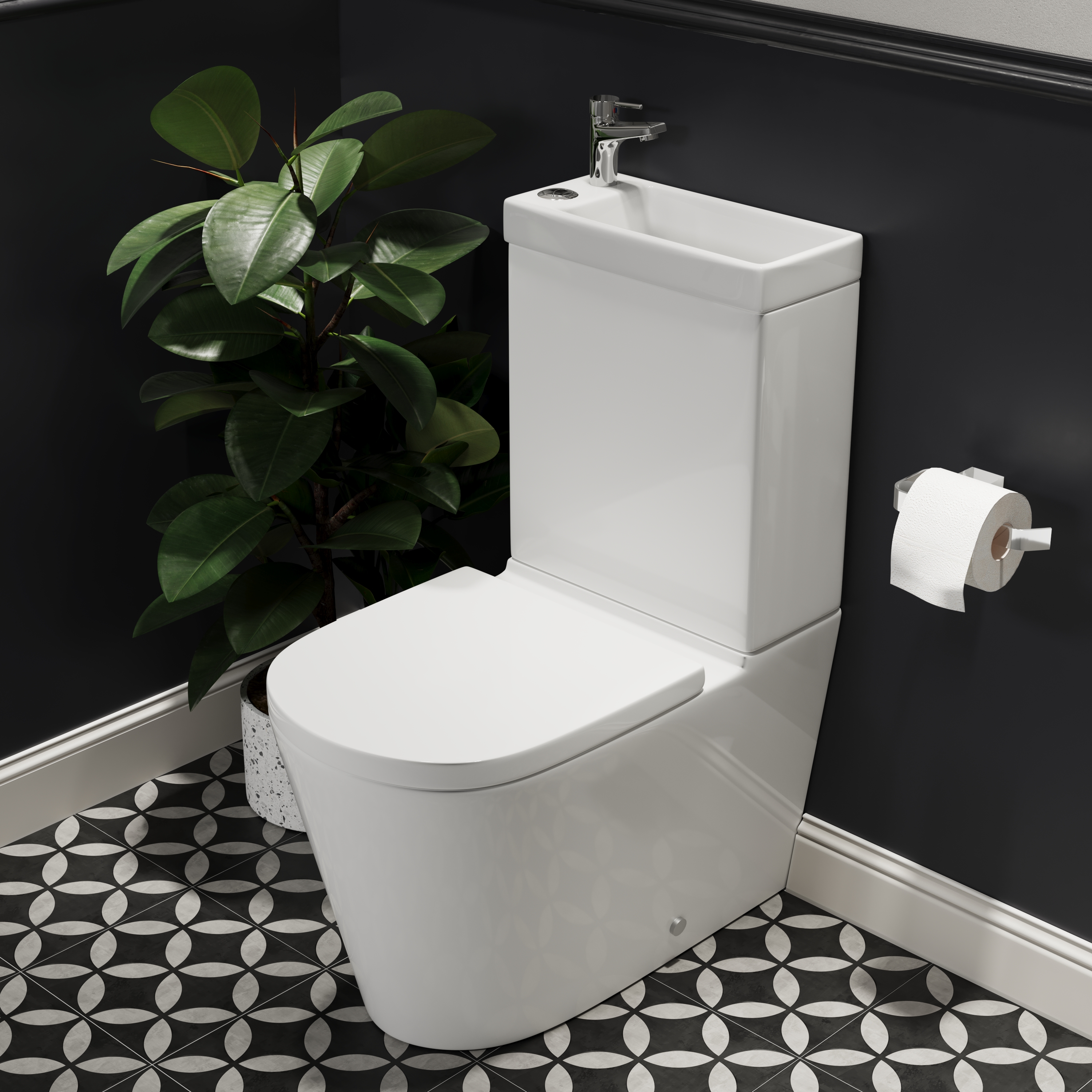 Harbour Clarity 2 in 1 Wash Basin & Close Coupled Closed Back Toilet with Soft Close Seat & Basin Tap