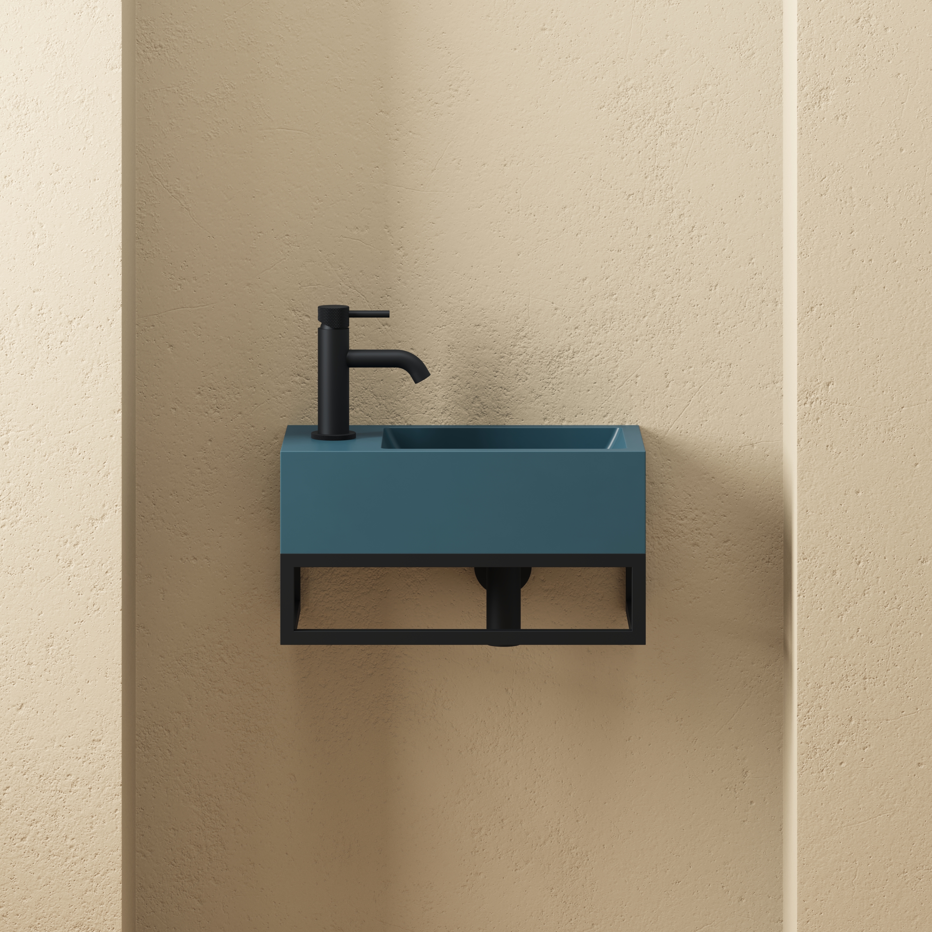 Harbour Concrete 400mm Cloakroom Wall Hung Atlantic Teal Basin & Matt Black Frame