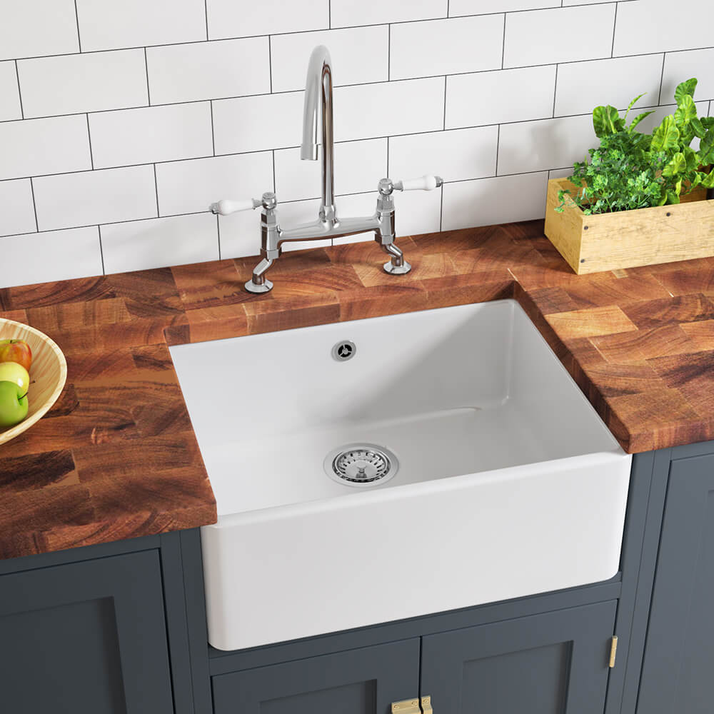 Butler & Rose Ceramic Fireclay Belfast / Butler Kitchen Sink with Waste - 595 x 450mm - PDP Mockup!!!