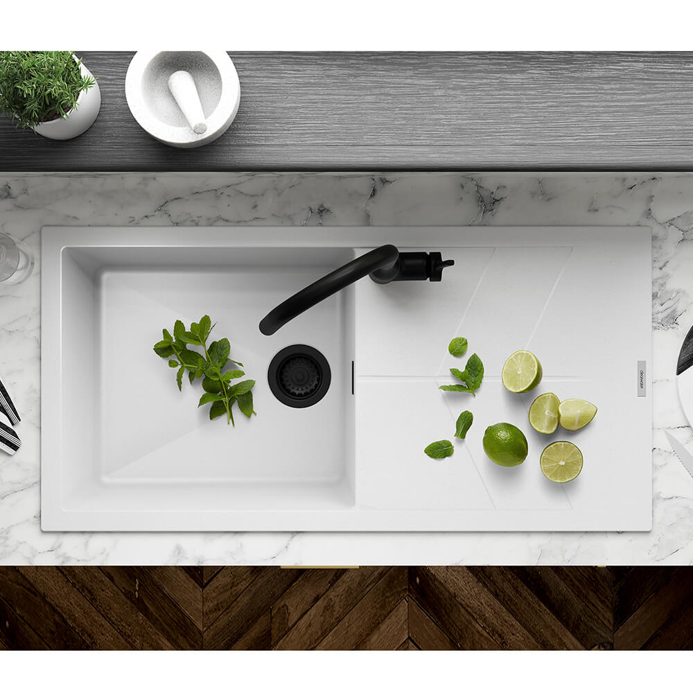 Clearwater Rio 1 Bowl Granite Composite Sink & Waste with Reversible Drainer - 1000 x 500mm