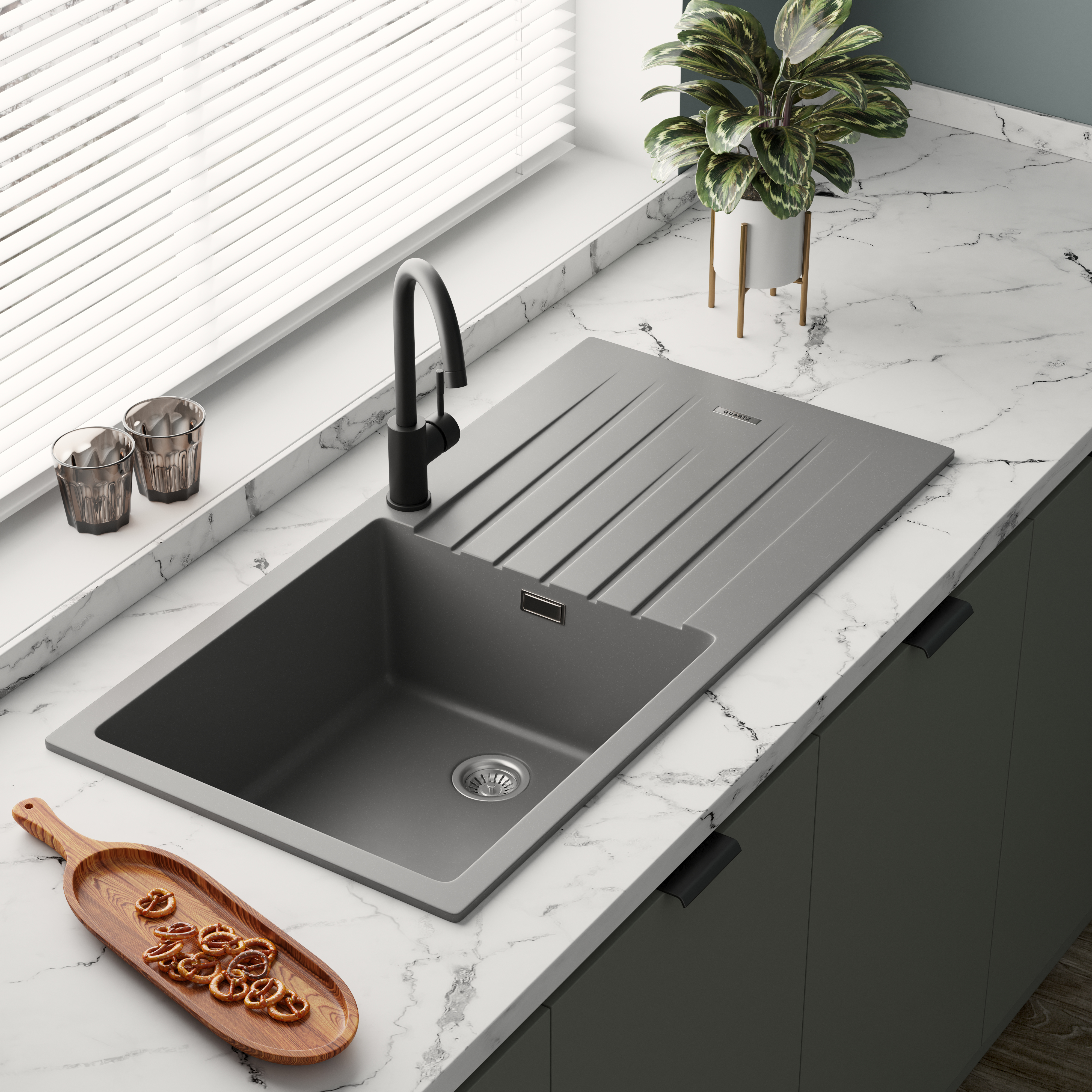 Vellamo Horizon Large Single Bowl Granite Composite Kitchen Sink & Waste - 1000 x 500mm