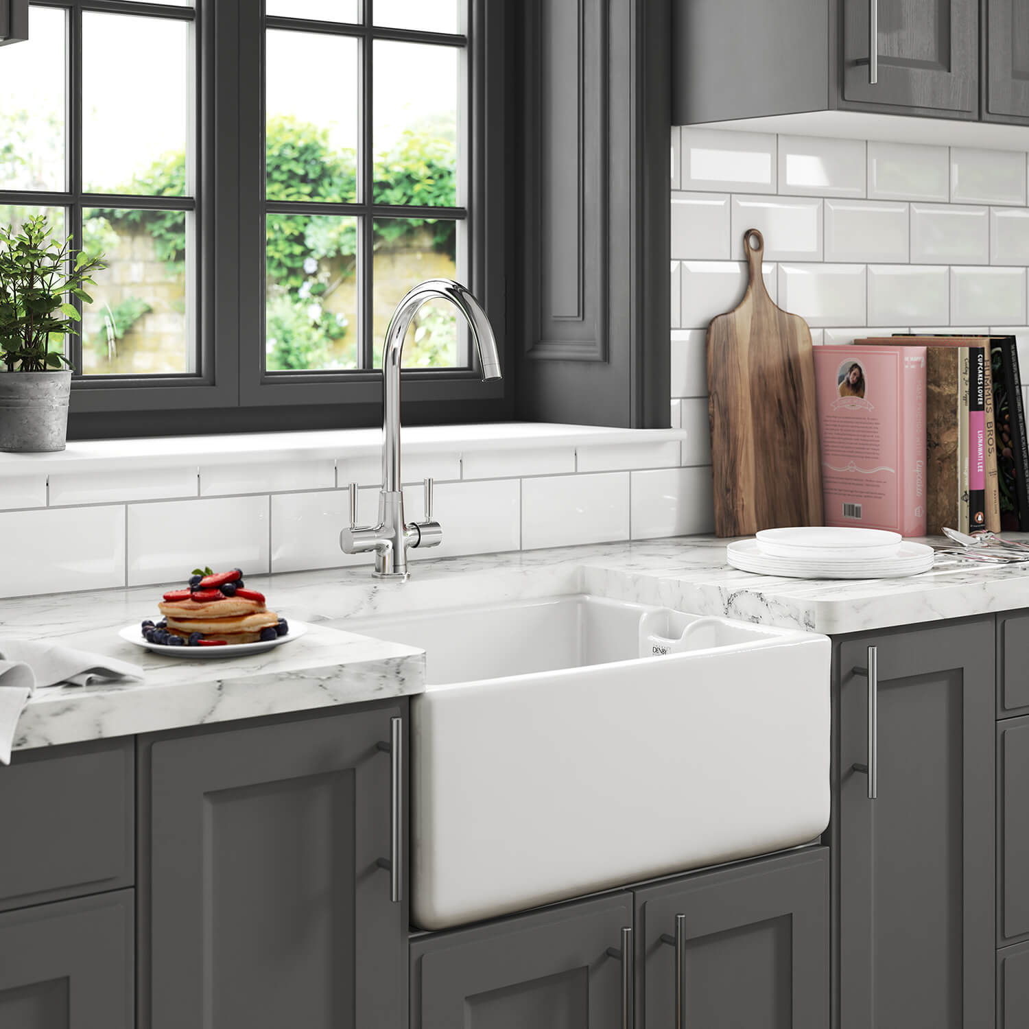 Thomas Denby Belfast 1 Bowl Gloss White Ceramic Kitchen Sink - 595 x 460mm