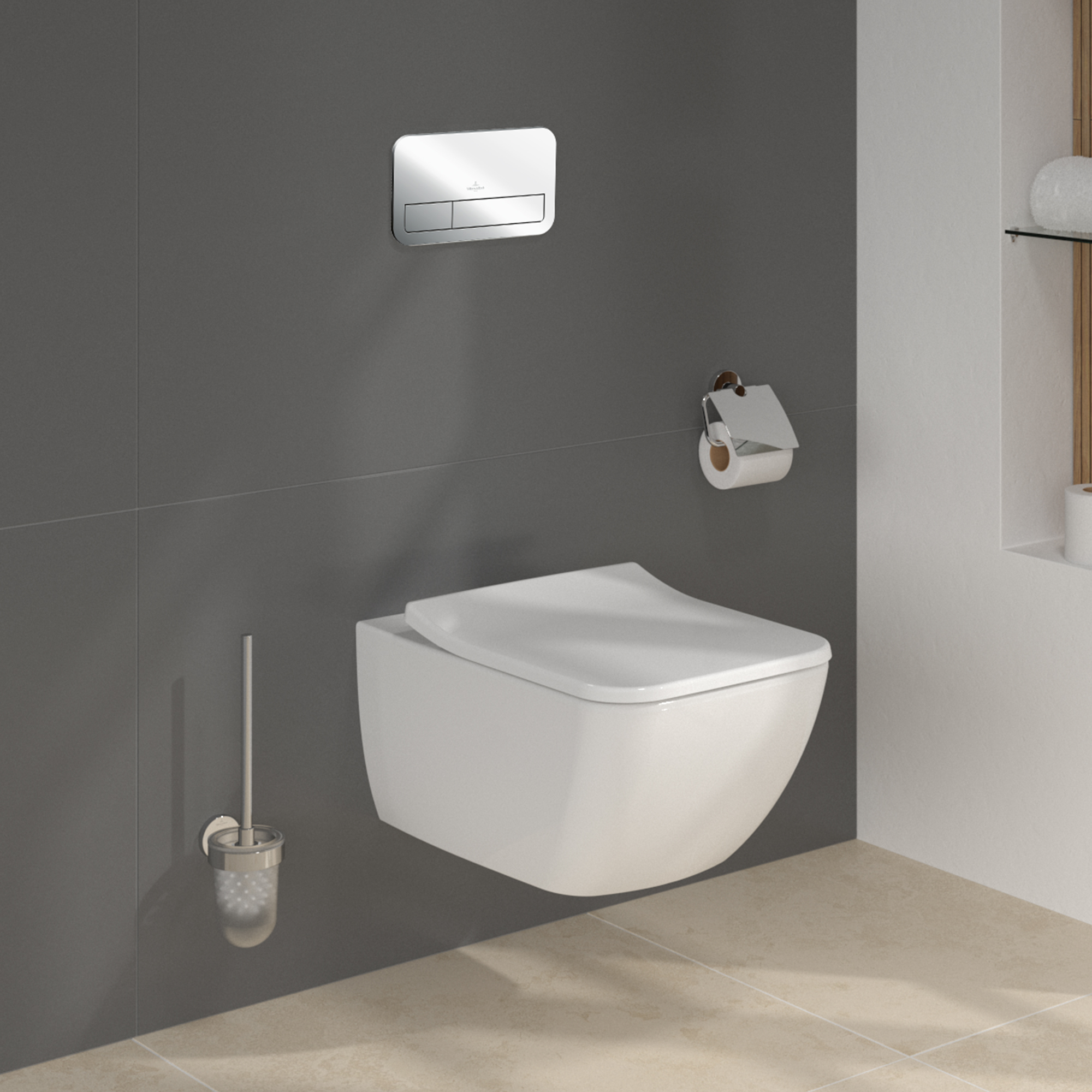 Villeroy & Boch ViConnect Pro 2.0 Frame with Venticello Rimless Wall Mounted Toilet, Flush Plate & Soft Close Toilet Seat