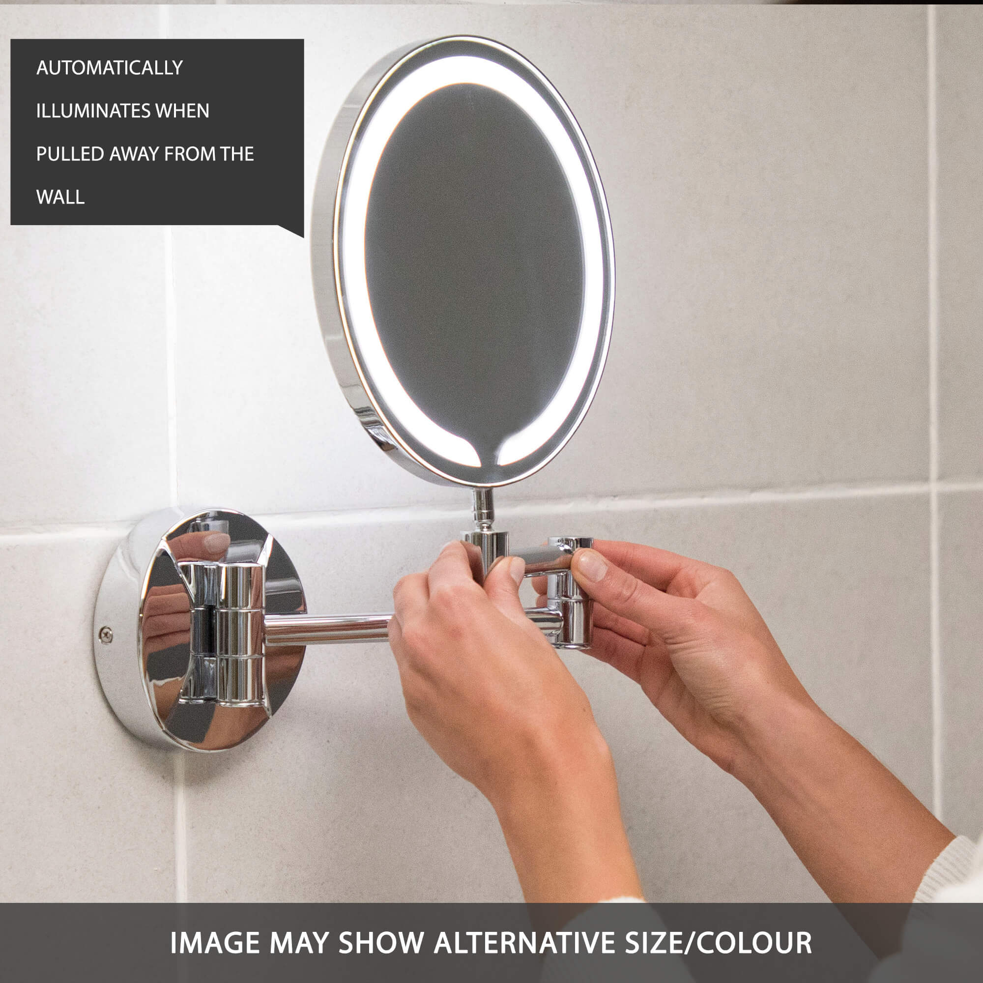 Vellamo LED Illuminated Matt Black Round Magnifying Wall Mirror