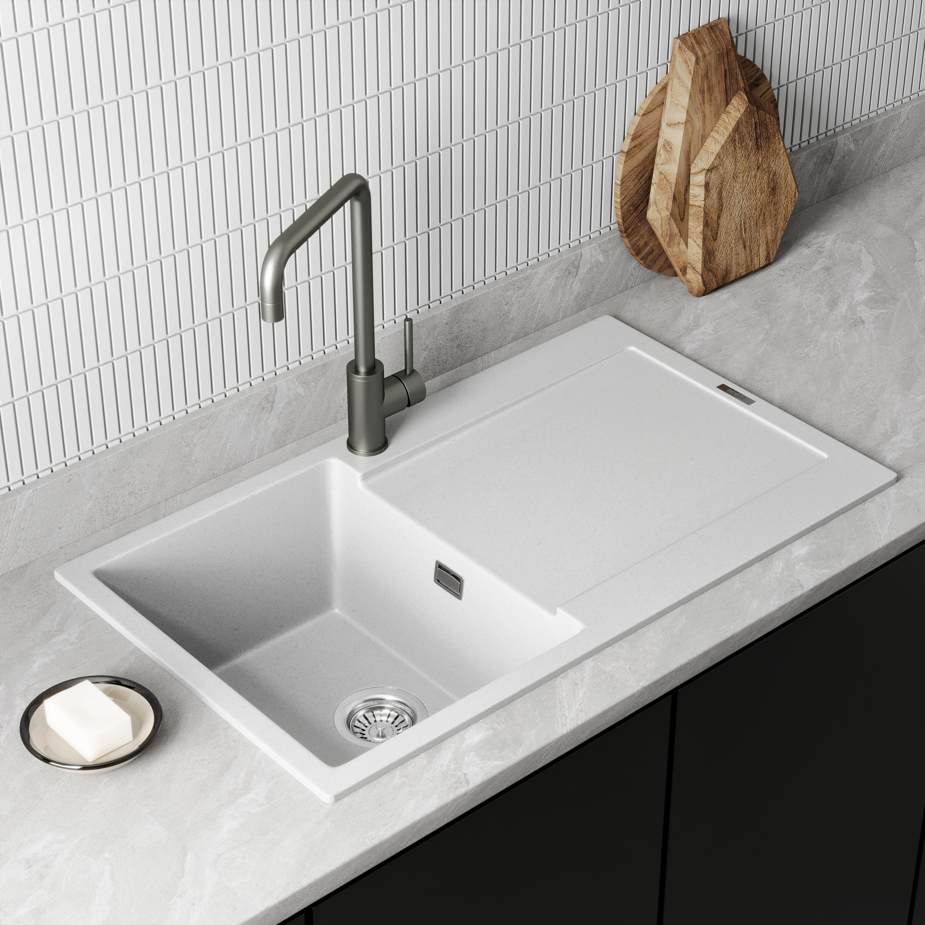 Vellamo Rocca Compact 1 Bowl Granite Composite Inset Kitchen Sink & Waste - 860 x 500mm
