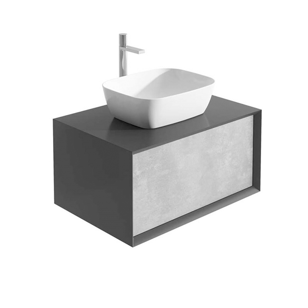 Harbour Scene 800mm Wall Mounted Countertop Vanity Unit - Black/Concrete
