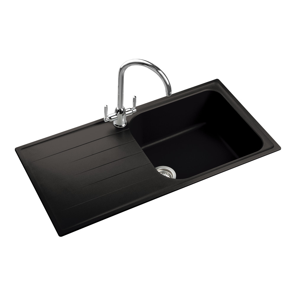 Rangemaster Amethyst Igneous Granite Large Single Bowl Kitchen Sink with Reversible Drainer & Waste Kit - 1000 x 500mm