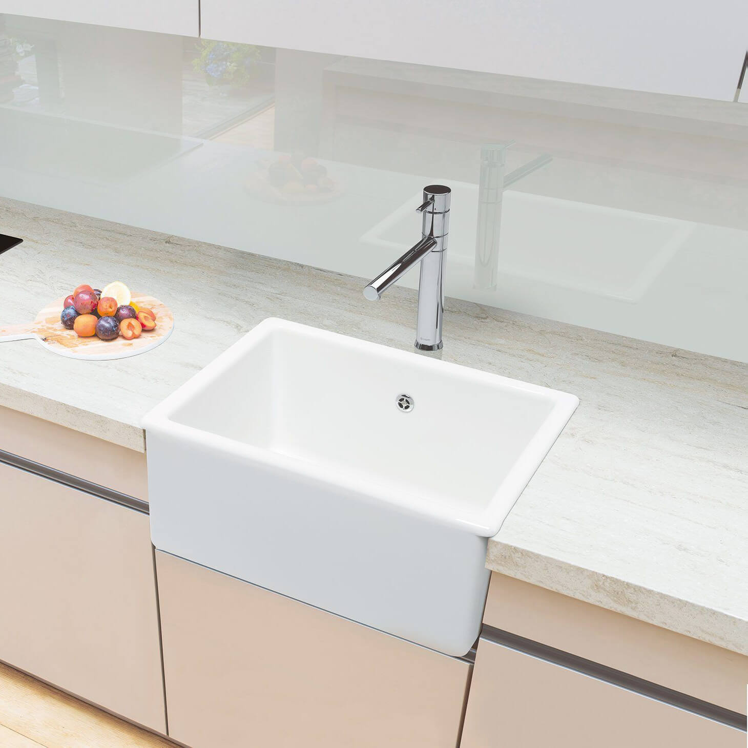 Caple Lingfield Single Bowl White Ceramic Inset Butler Sink - 620 x 470mm