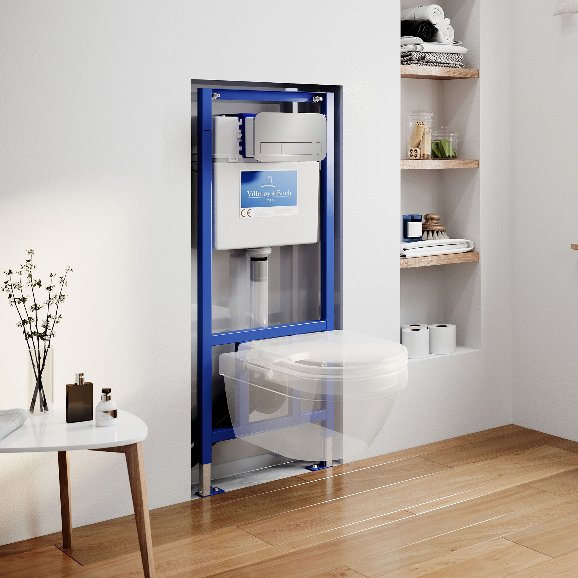 Villeroy & Boch ViConnect Pro 2.0 Frame with Architectura Round Rimless Wall Mounted Toilet, Flush Plate & Soft Close Toilet Seat