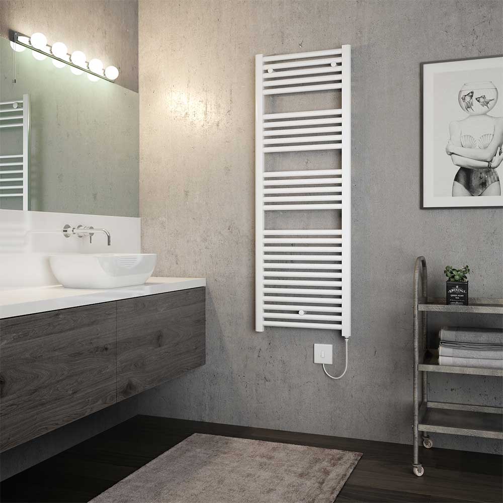 Brenton Hestia Electric Straight White Heated Towel Rail - 1375 x 480mm