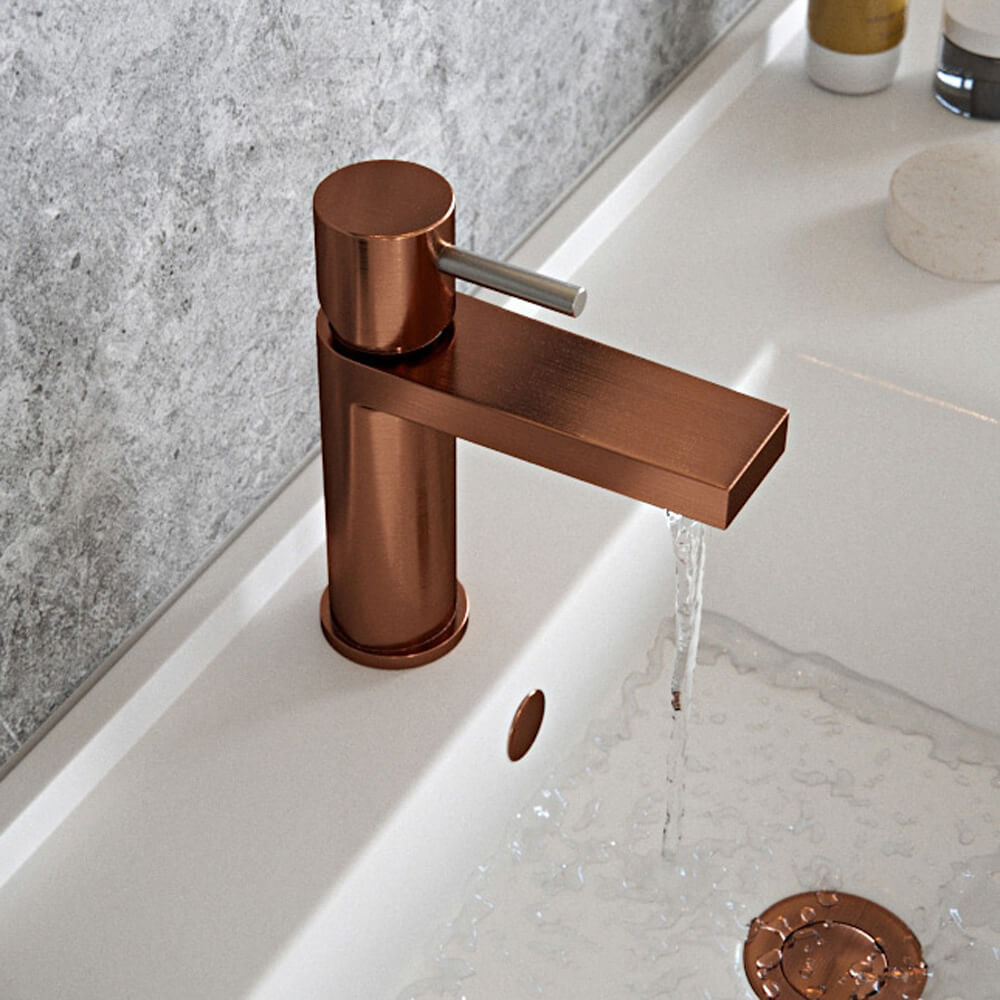 The Tap Factory Vibrance Polished Copper Mono Basin Mixer and Basin Waste - 6 Handle Colours Available