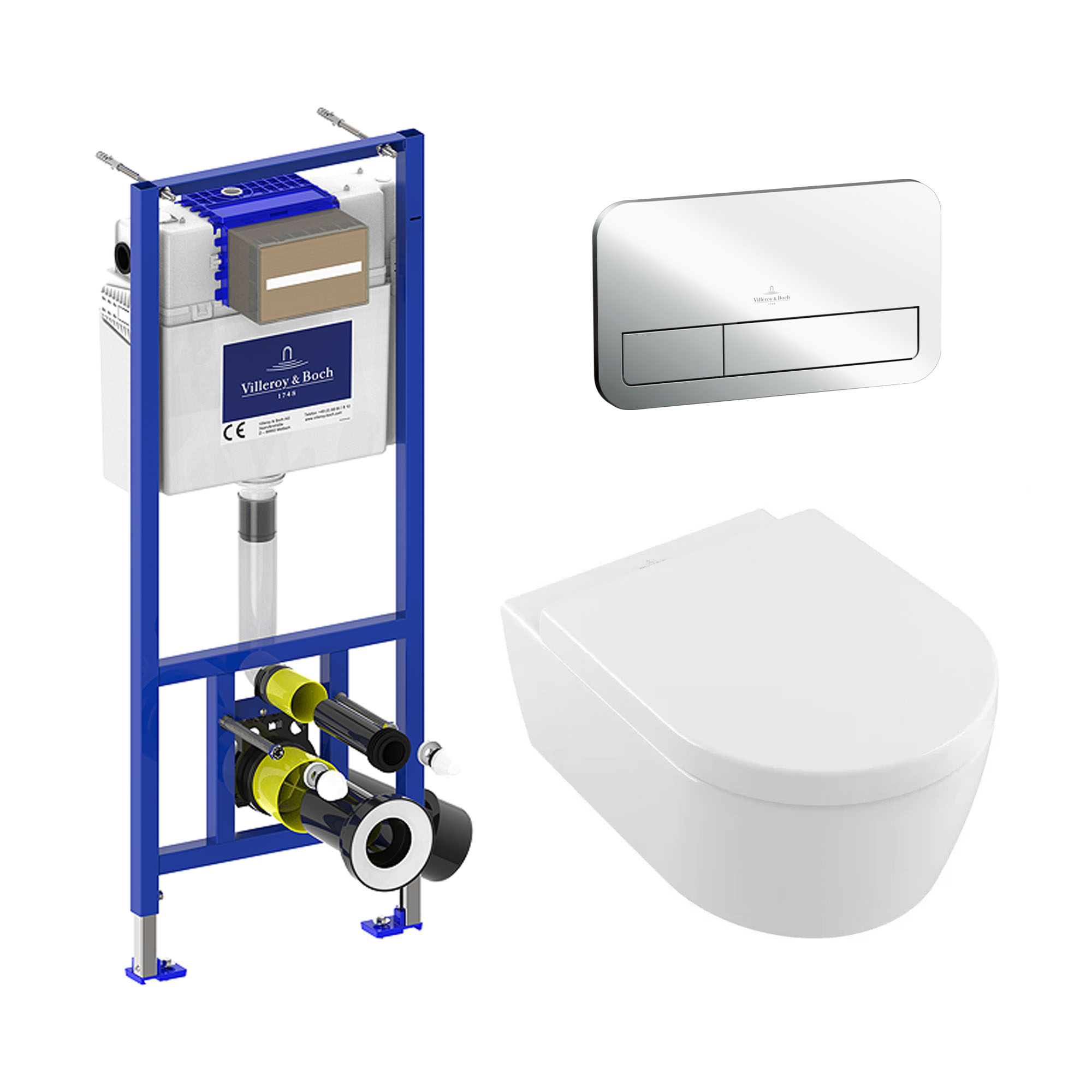 Villeroy & Boch ViConnect Pro 2.0 Frame with Arto Rimless Wall Mounted Toilet, Flush Plate & Soft Close Toilet Seat