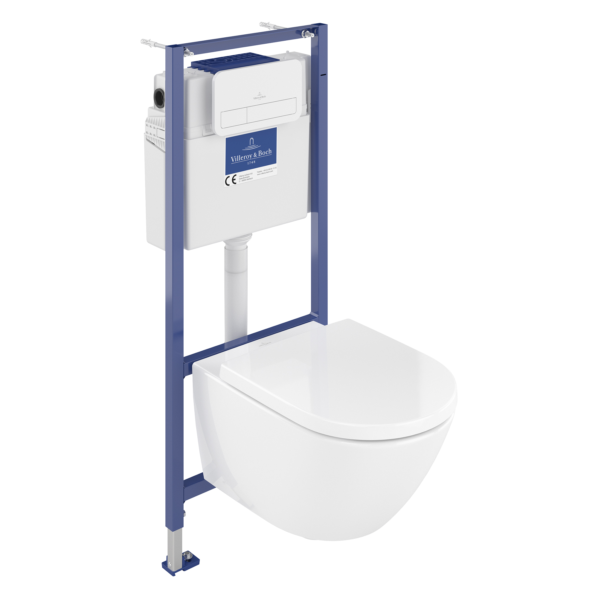 Villeroy & Boch ViConnect Pro 2.0 Frame with Subway 3.0 TwistFlush Rimless Wall Mounted Toilet, Flush Plate & Soft Close Toilet Seat