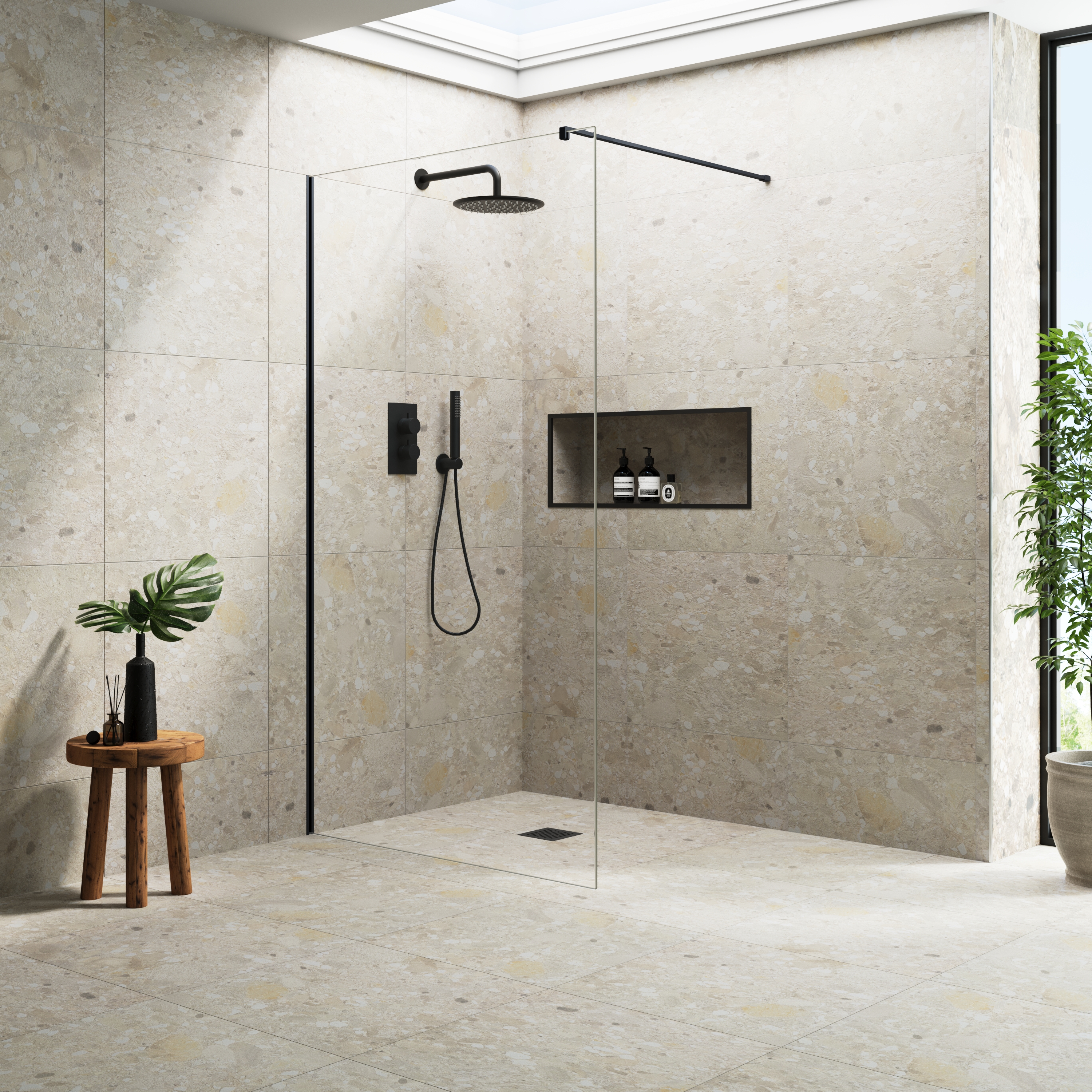 Harbour i10 10mm Easy Clean 2m Tall Frameless Wetroom Panel - Matt Black