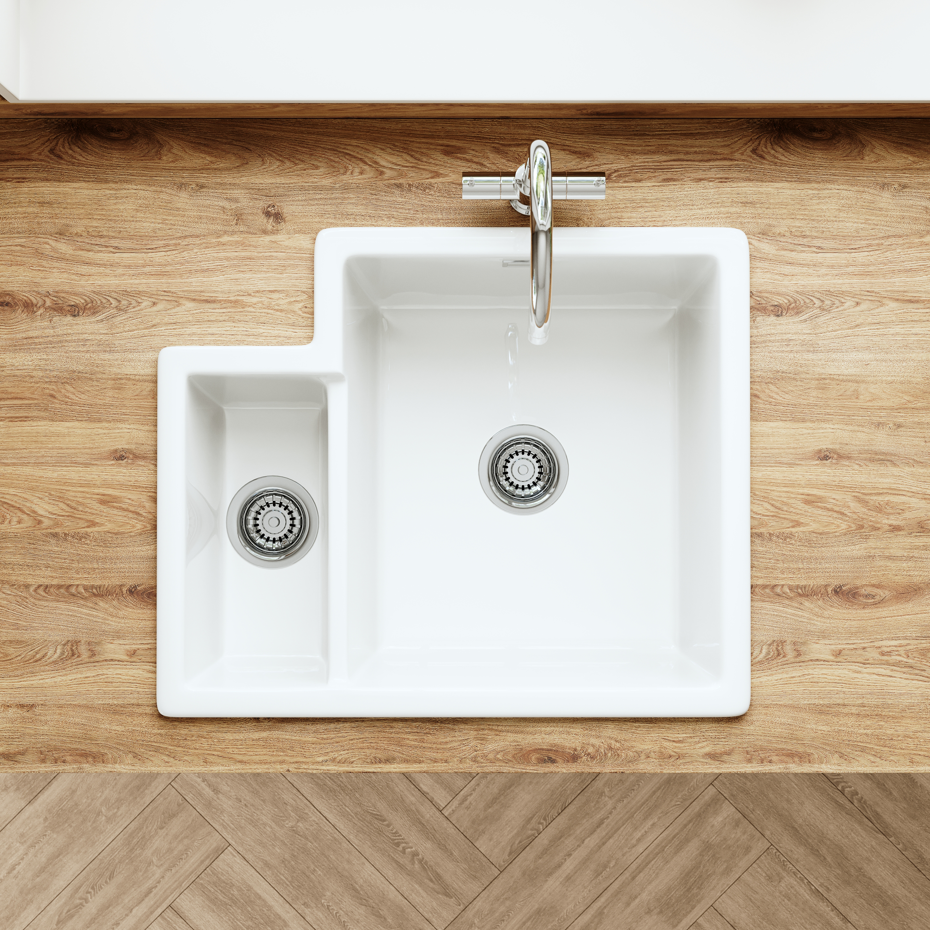 Butler & Rose Bryn 1.5 Bowl White Fine Fireclay Ceramic Inset/Undermount Kitchen Sink - 549 x 441mm