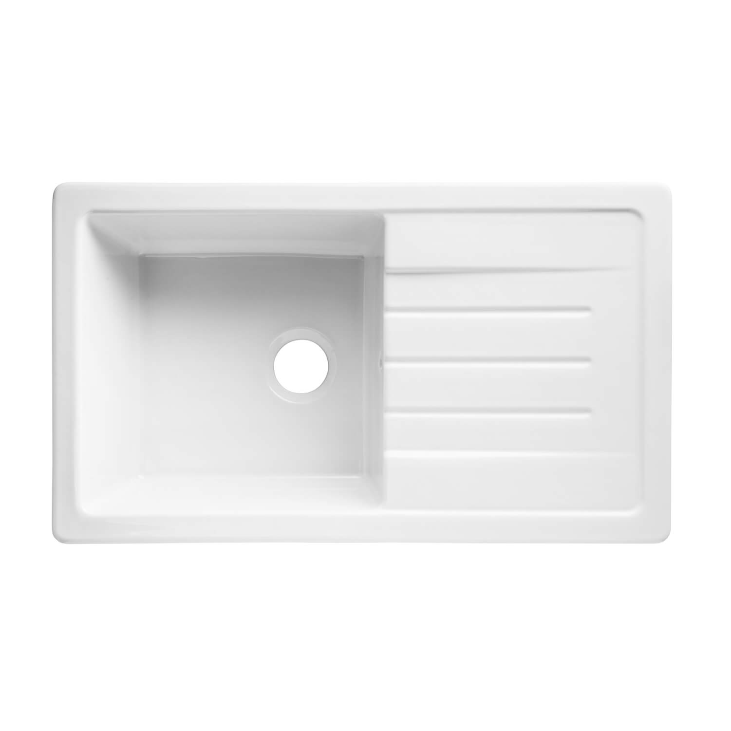 Thomas Denby Jarla Mini 1 Bowl Gloss White Ceramic Kitchen Sink with Reversible Drainer - 860 x 500mm