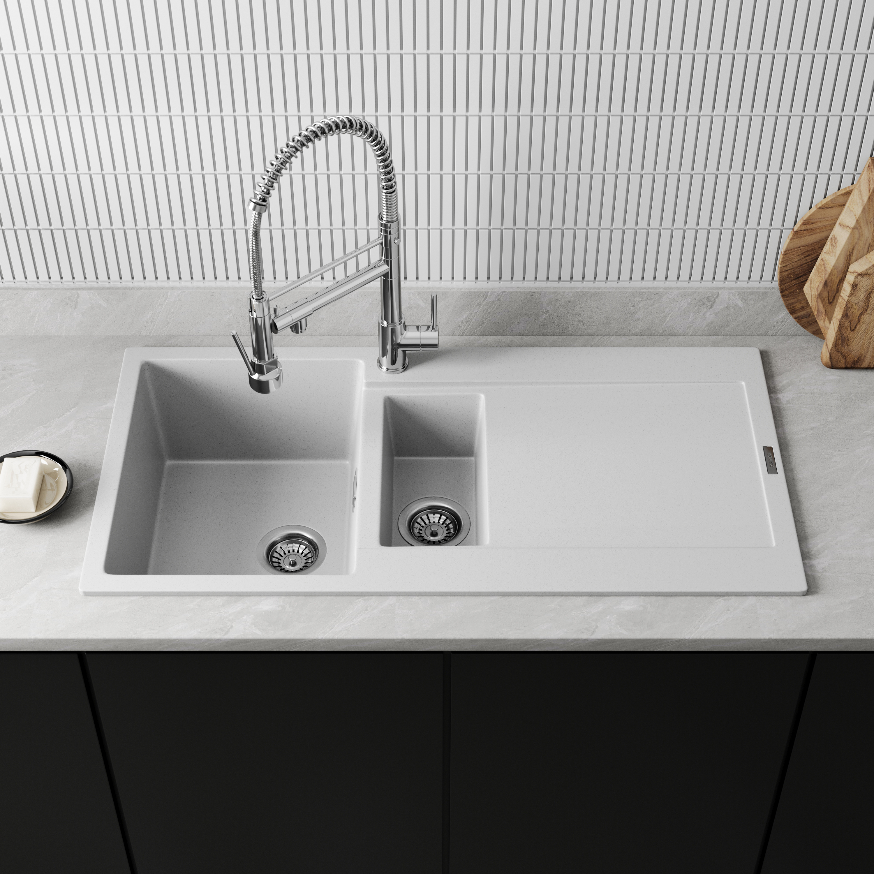 Vellamo Rocca 1.5 Bowl Granite Composite Inset Kitchen Sink & Waste - 1000 x 500mm