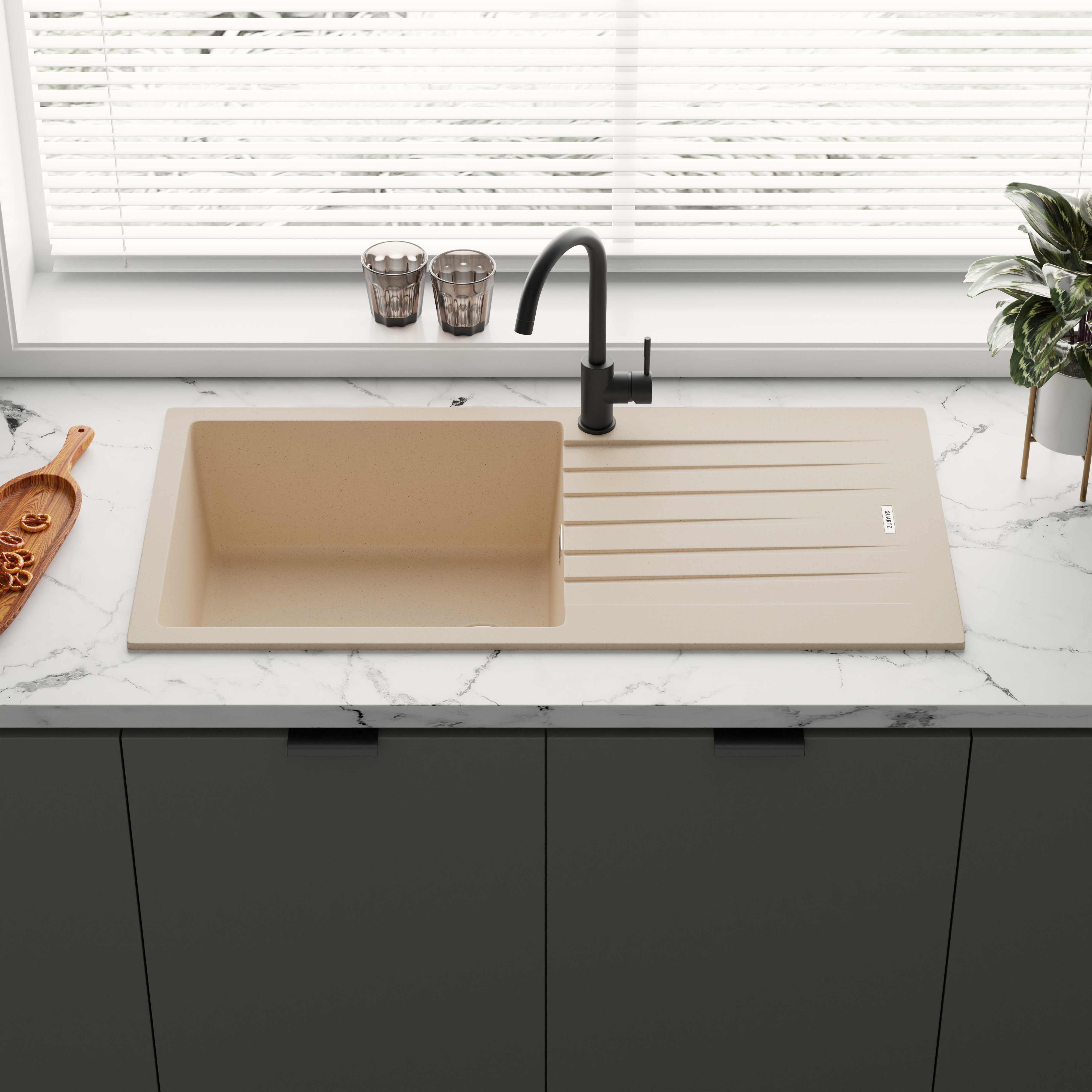 Vellamo Horizon Large Single Bowl Granite Composite Kitchen Sink & Waste - 1000 x 500mm