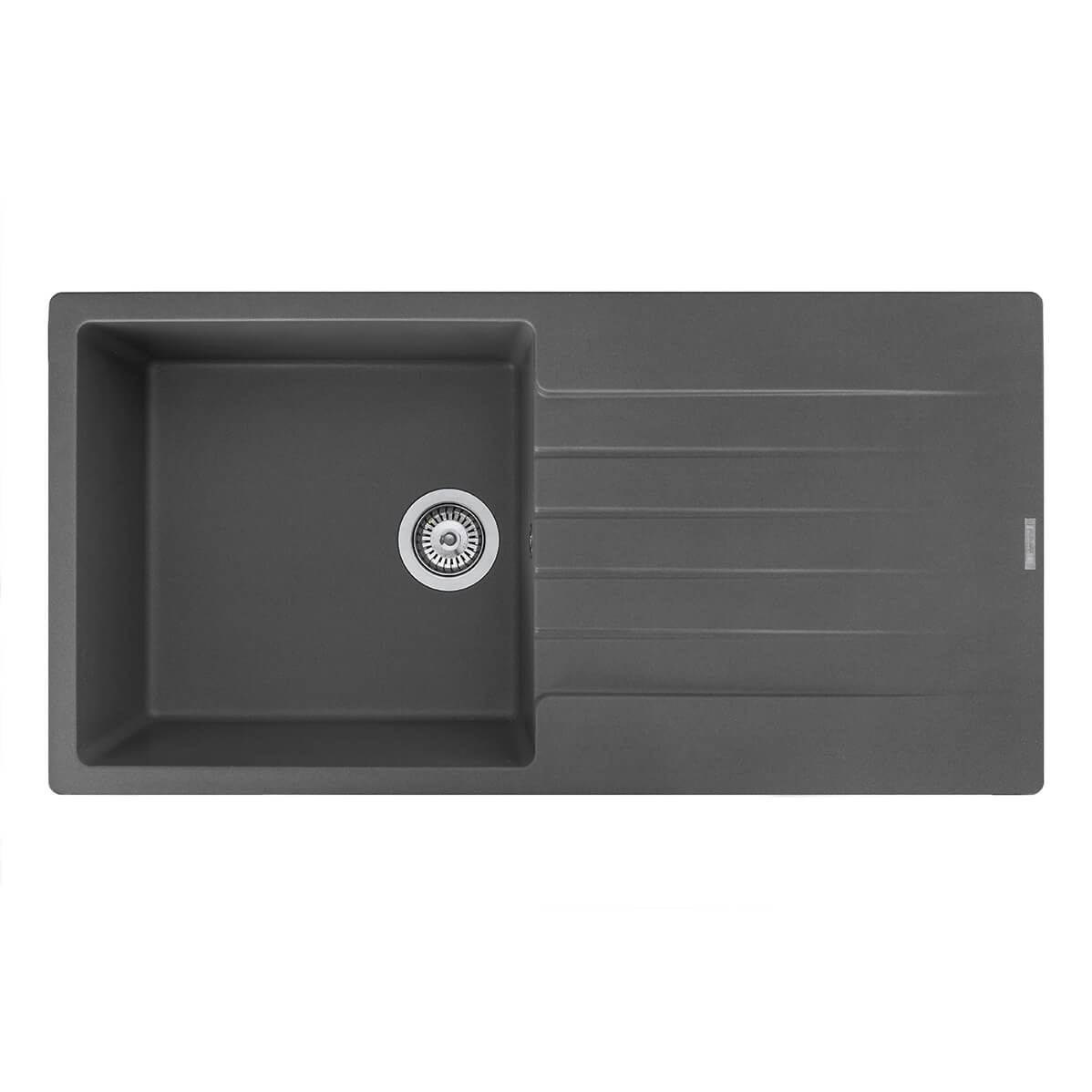 Reginox Harlem 1 Bowl Grey Silvery Granite Composite Sink & Waste Kit and Vellamo Revolve Stainless Steel Mono Kitchen Mixer