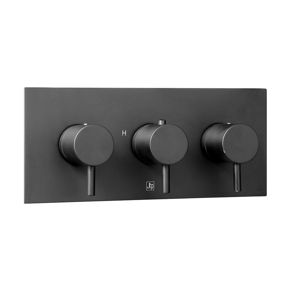 VOS 2 Outlet Concealed Thermostatic Shower Valve - Matt Black (3 Handles)