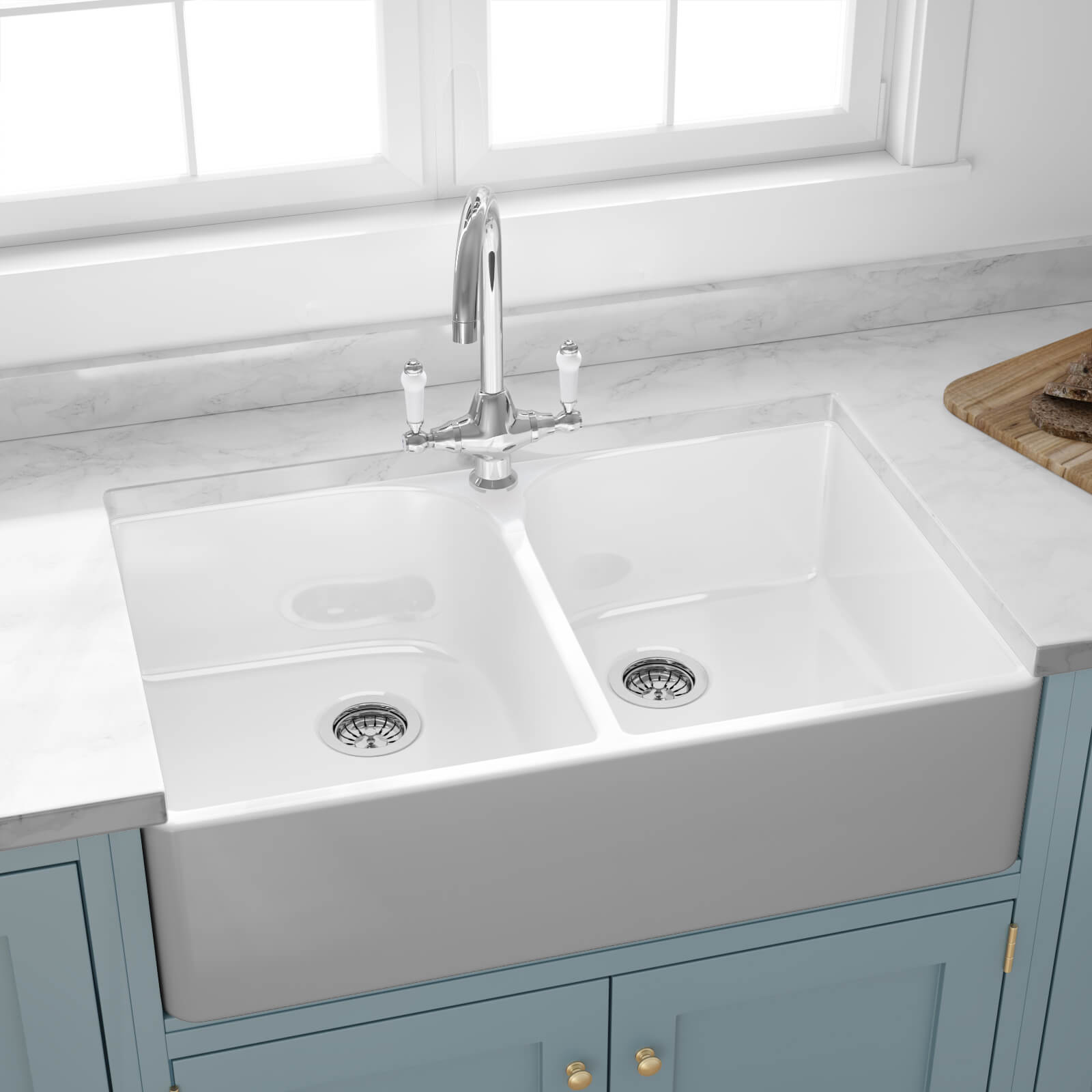 Butler & Rose Ceramic Fireclay Double Belfast Kitchen Sink - 795 x 500mm