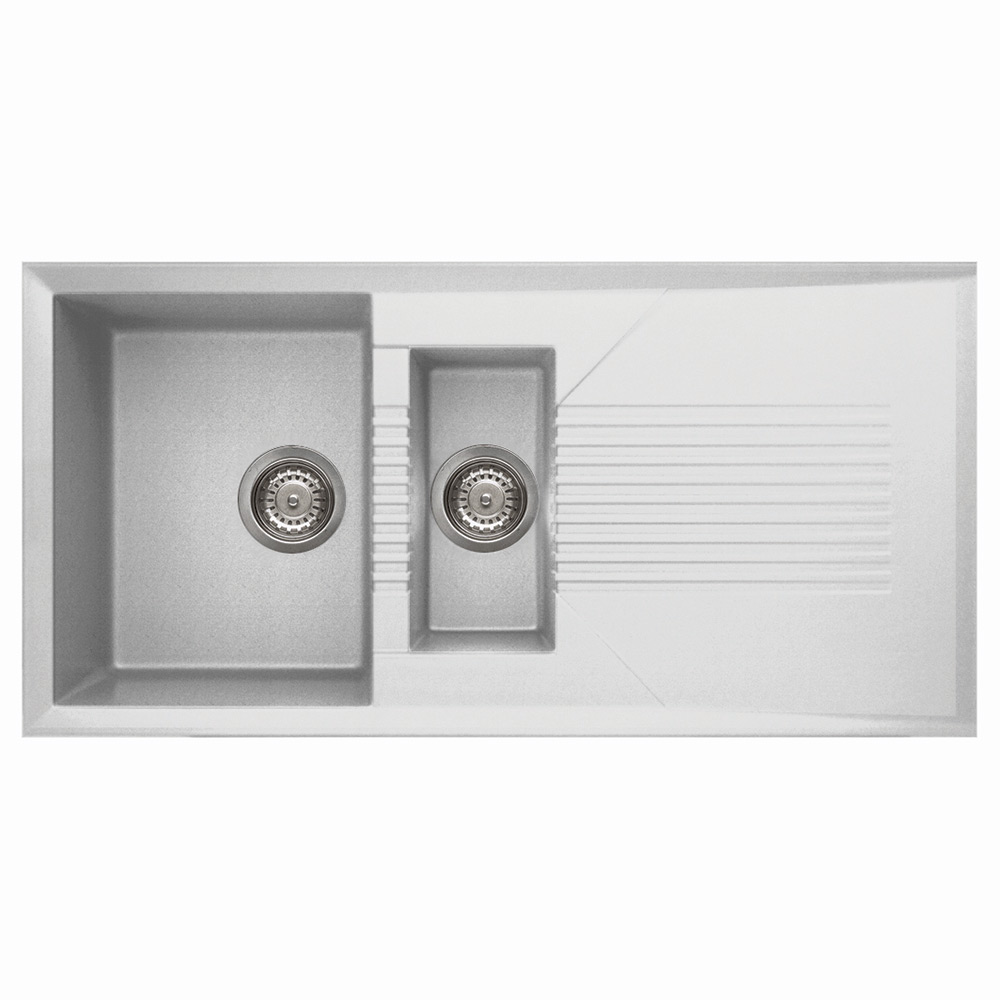 Reginox Tekno White Granite Composite 1.5 Bowl Kitchen Sink & Vellamo Caspian Monobloc Mixer Tap