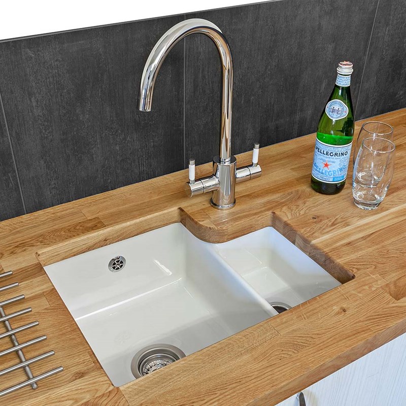 Reginox Tuscany 1.5 Bowl Undermount Ceramic Sink & Waste and Butler & Rose Victoria Traditional Mono Kitchen Mixer Tap