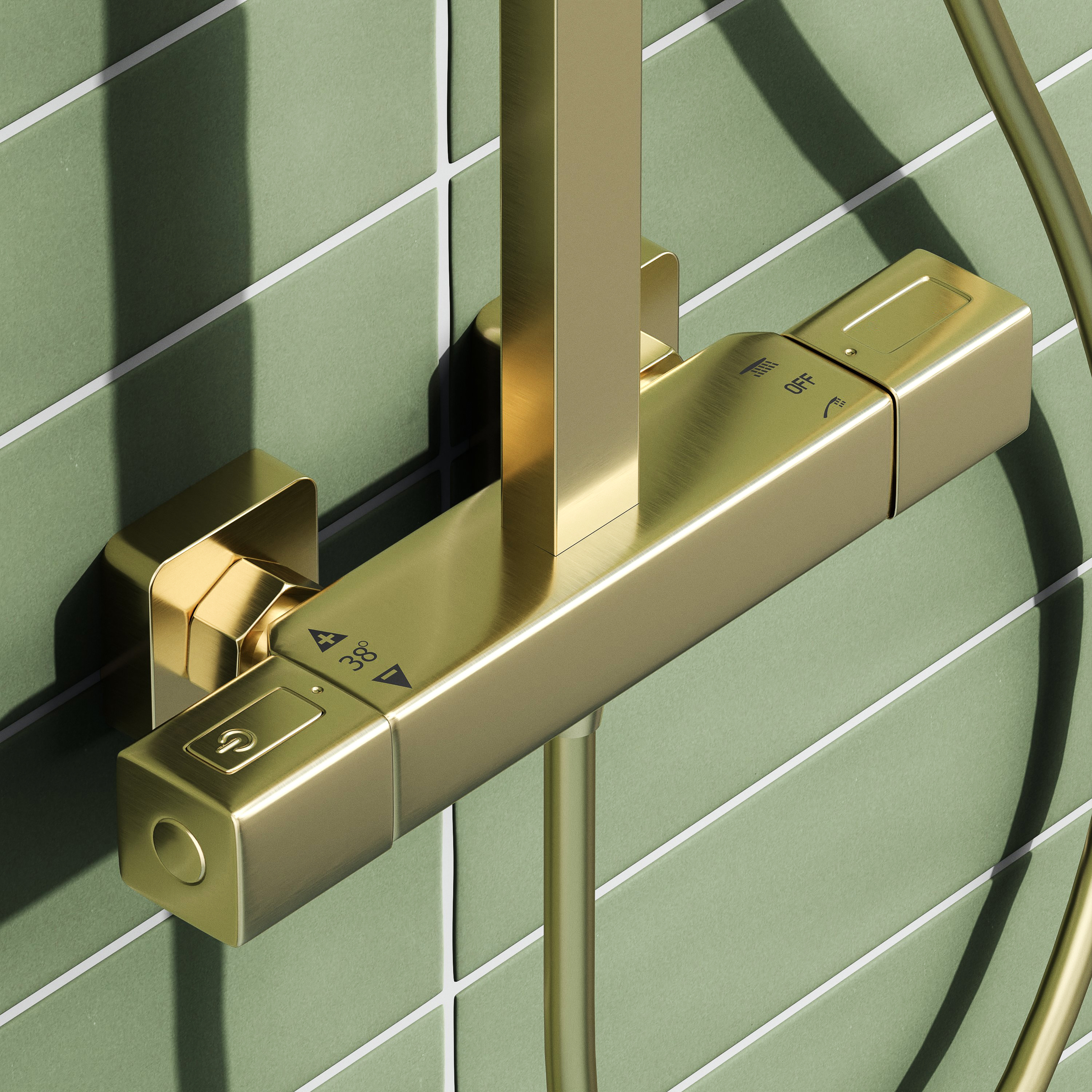 Harbour Status Brushed Brass Square Thermostatic Rigid Riser Shower Kit